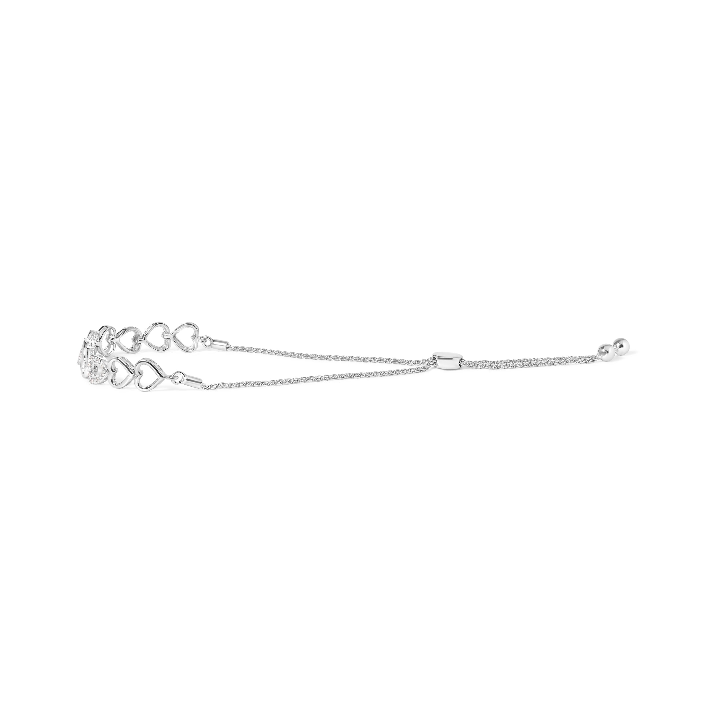 .925 Sterling Silver 1/10 Cttw Diamond Heart Link Bolo Bracelet I-J Color, I2-I3 Clarity on sale at MyriadMart