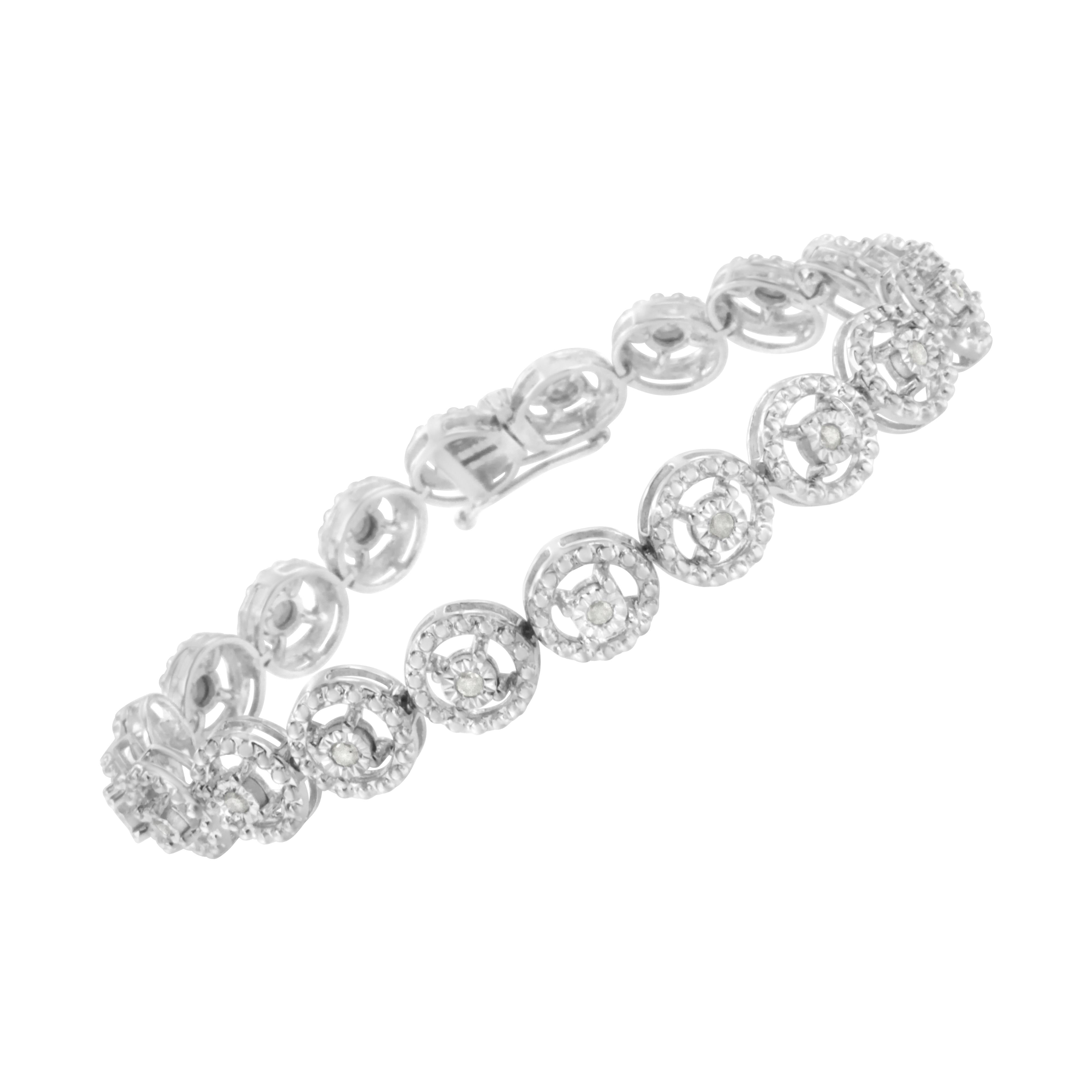 .925 Sterling Silver 1/2 Cttw Diamond Nested Circle Miracle Set Open Wheel 7" Fashion Link Bracelet I-J Color, I3 Clarity on sale at MyriadMart