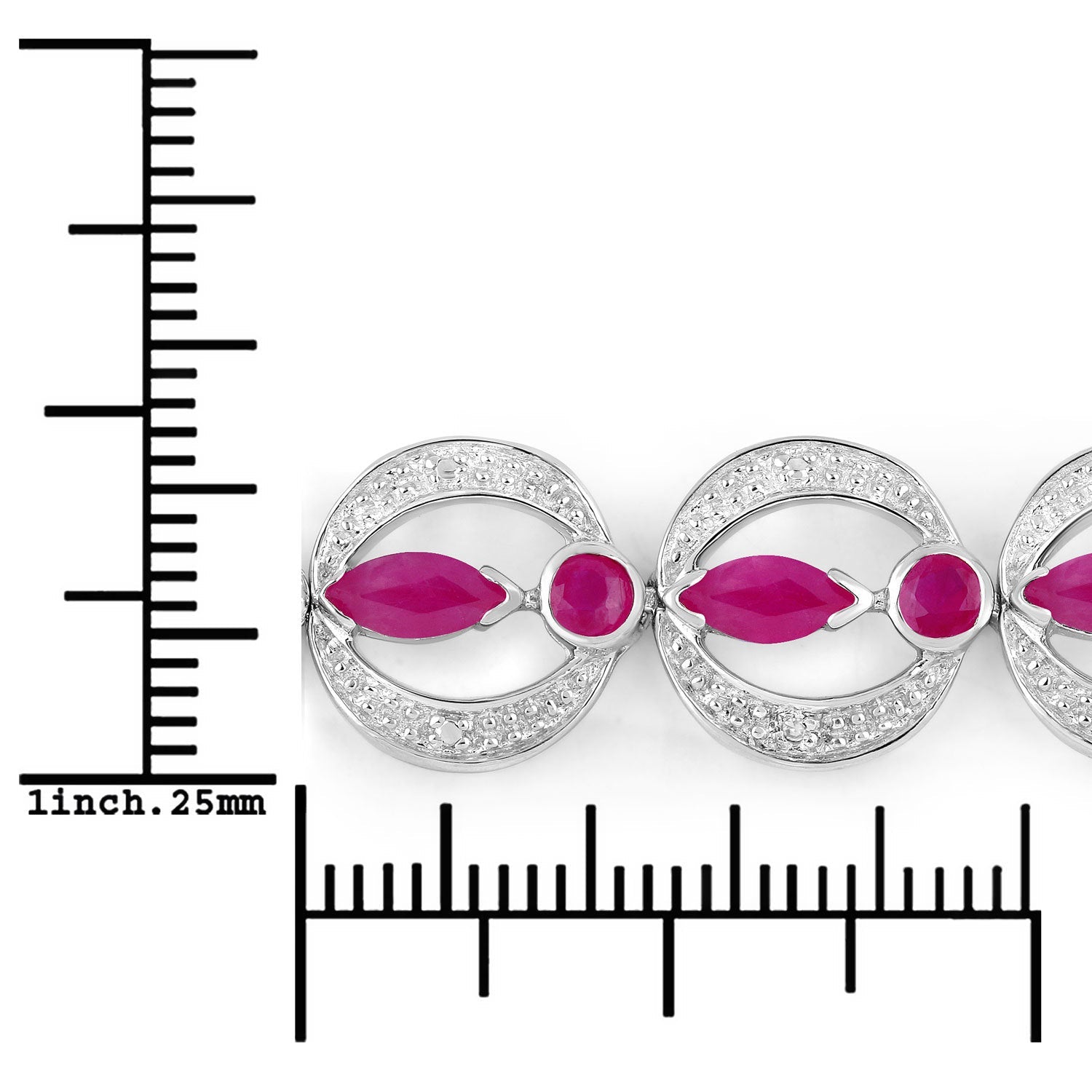 1.65 Carat Genuine Ruby and White Diamond .925 Sterling Silver Bracelet on sale at MyriadMart