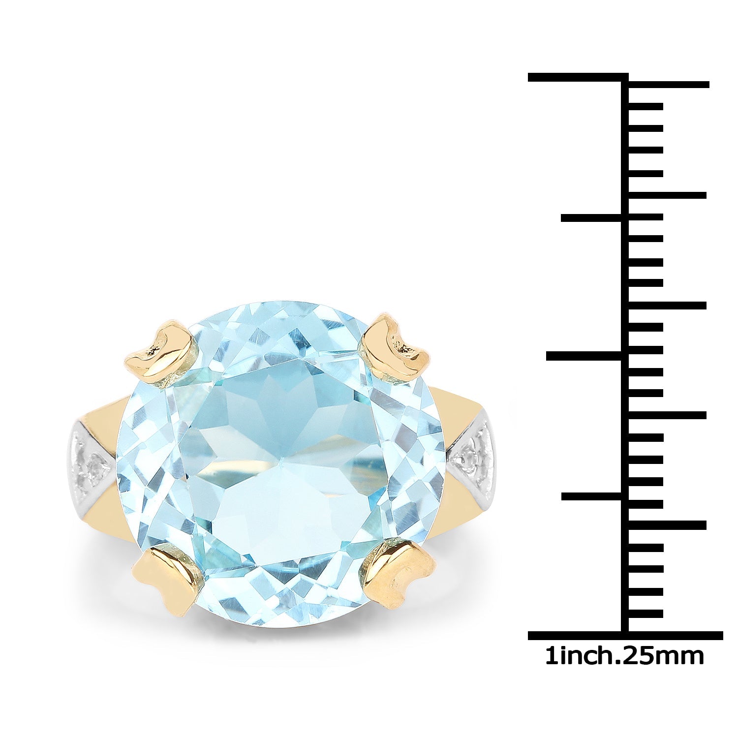 14K Yellow Gold Plated 12.98 Carat Genuine Blue Topaz and White Topaz .925 Sterling Silver Ring on sale at MyriadMart