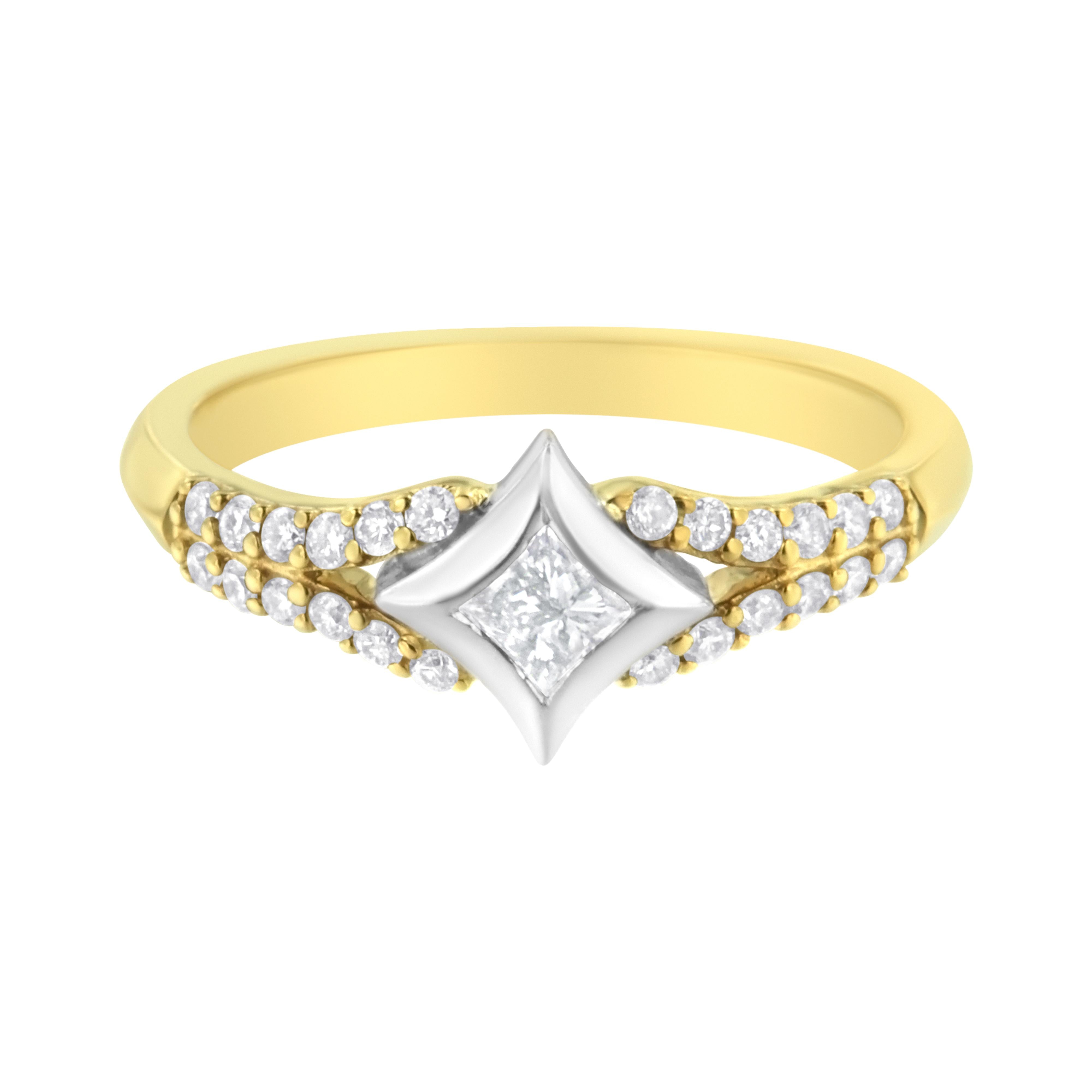 10K Two Tone Color 1/2 Cttw Diamond Kite and Split Shank Ring H-I Color,SI2-I1 Clarity on sale at MyriadMart