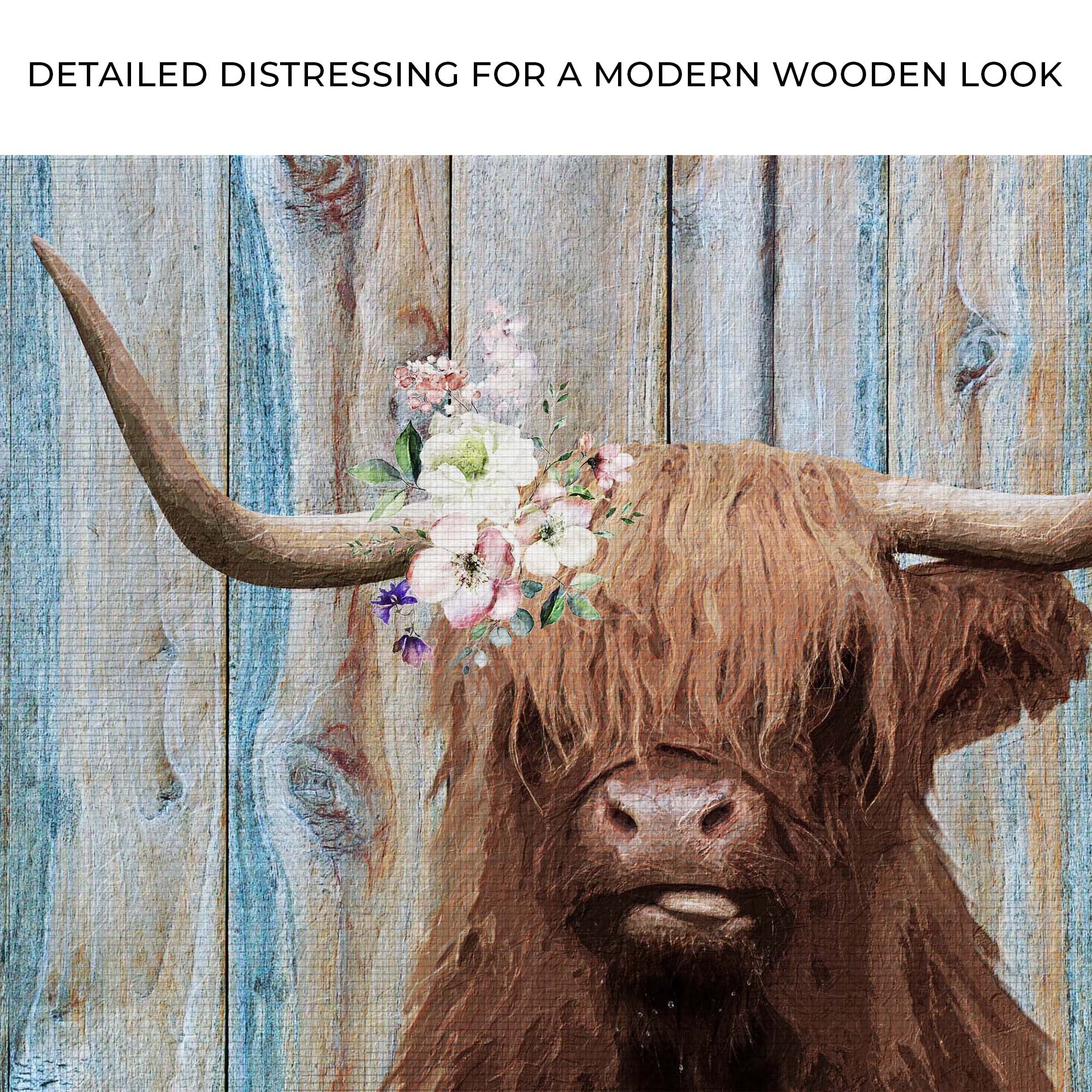 Highland Cow Rustic Painting Canvas Wall Art on sale at MyriadMart