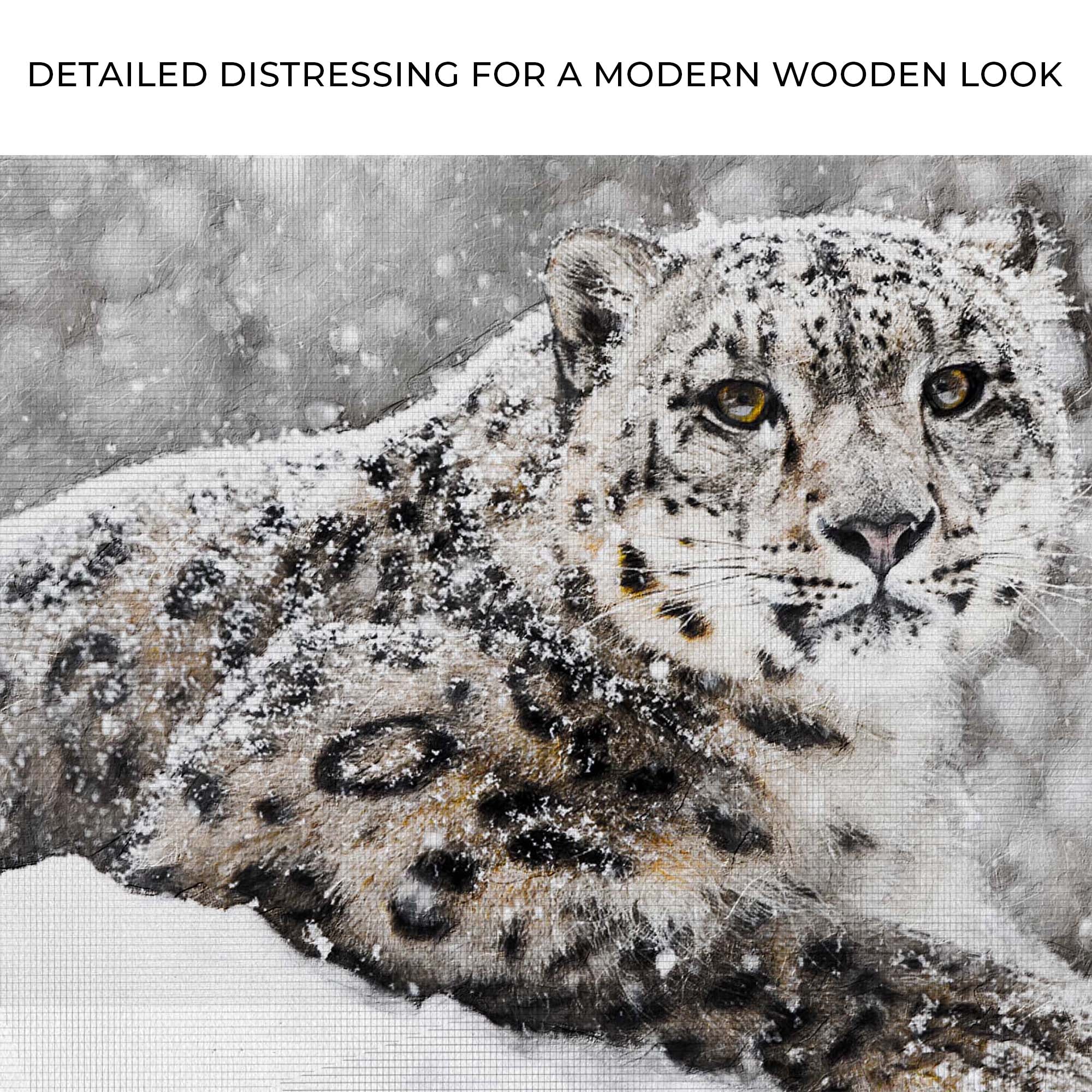 Snow Leopard In Blizzard Canvas Wall Art on sale at MyriadMart