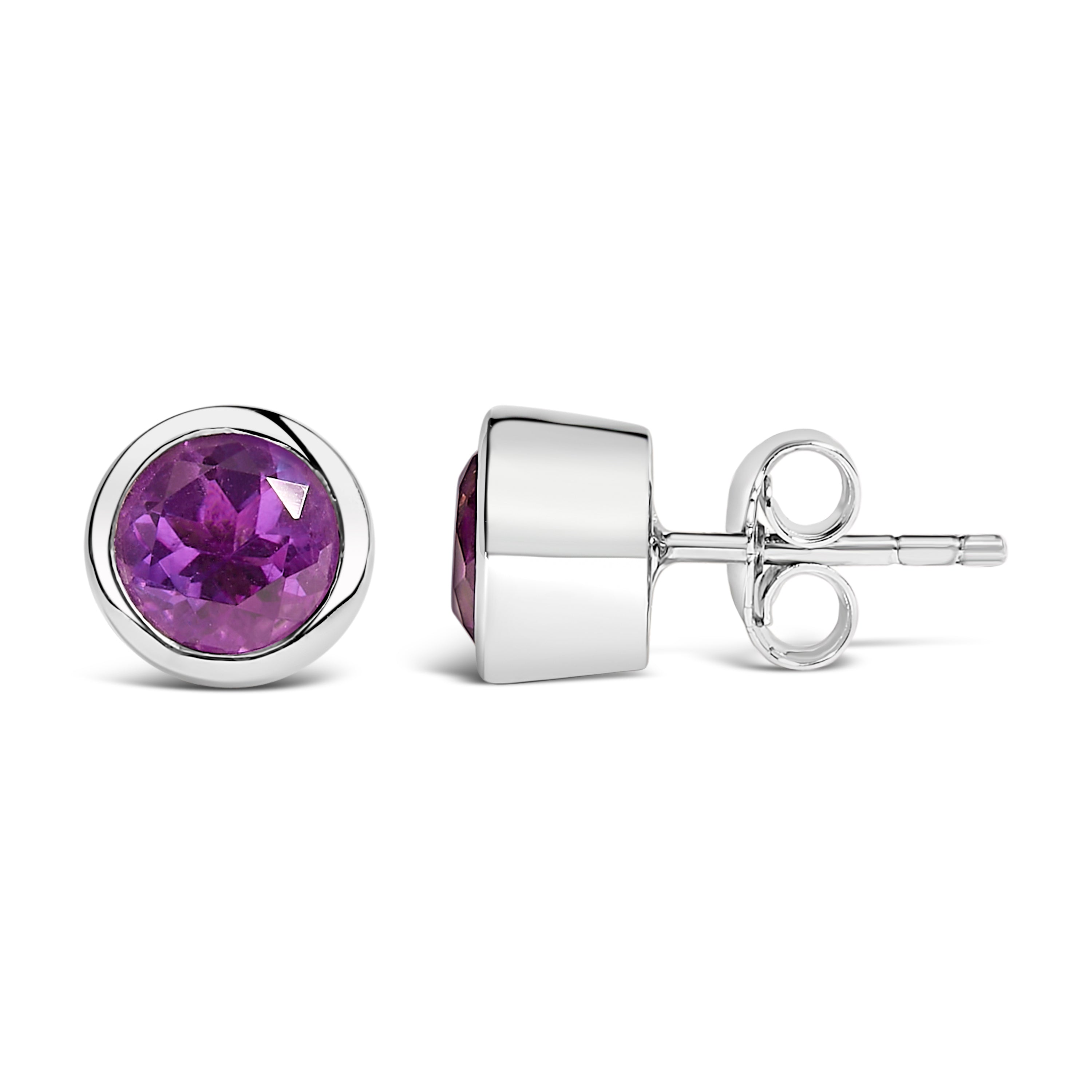 .925 Sterling Silver 6MM Bezel Set Created Purple Amethyst Solitaire Stud Earrings on sale at MyriadMart