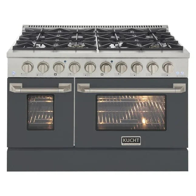 Kucht 48" Gas Range in Stainless Steel with Grey Oven Doors, KNG481-GR on sale at MyriadMart