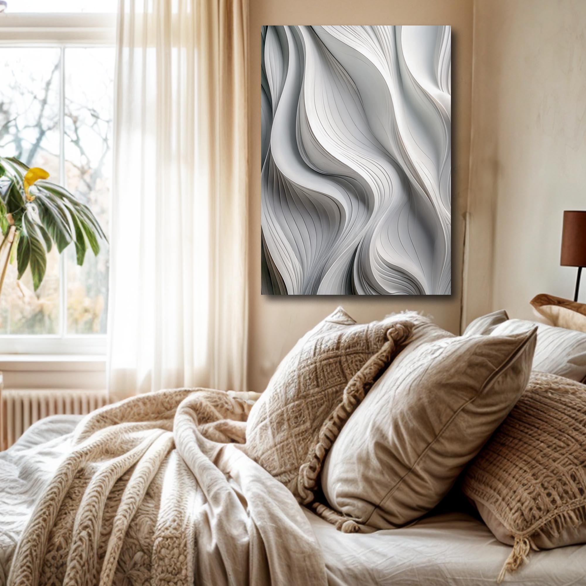 Modern Monochrome Waves Abstract Wall Art on sale at MyriadMart