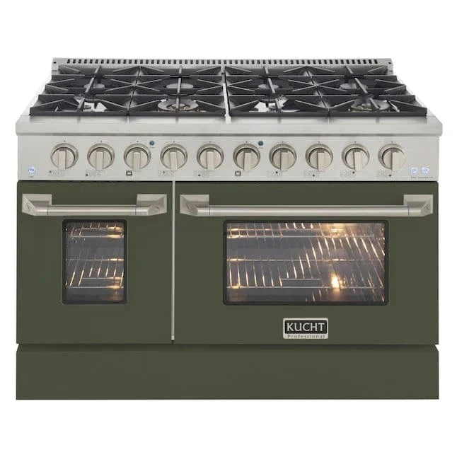 Kucht 48" Propane Range in Stainless Steel, Olive Green Doors, KNG481/LP-OG on sale at MyriadMart