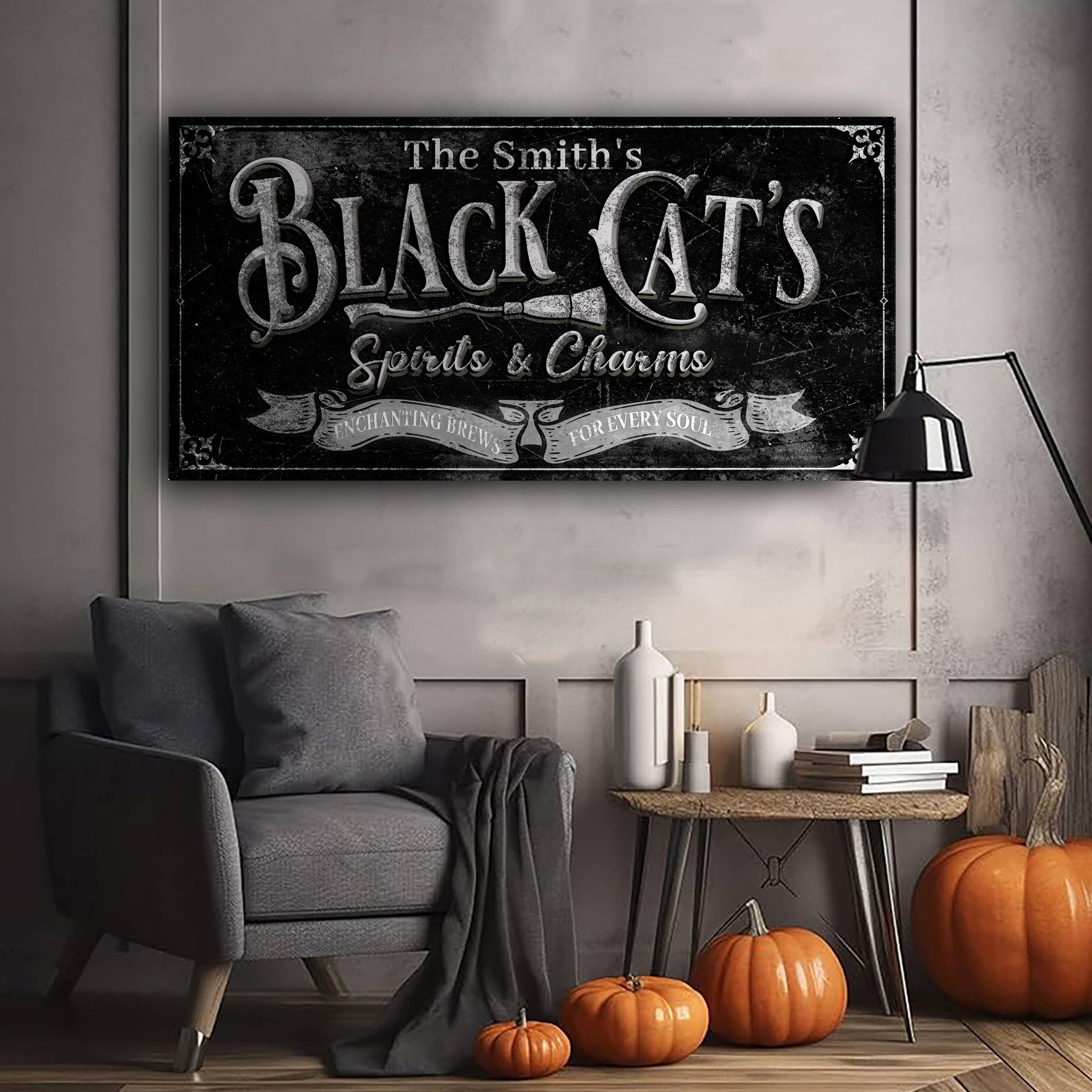 Black Cat’s Spirits & Charms Bar Halloween Sign III on sale at MyriadMart