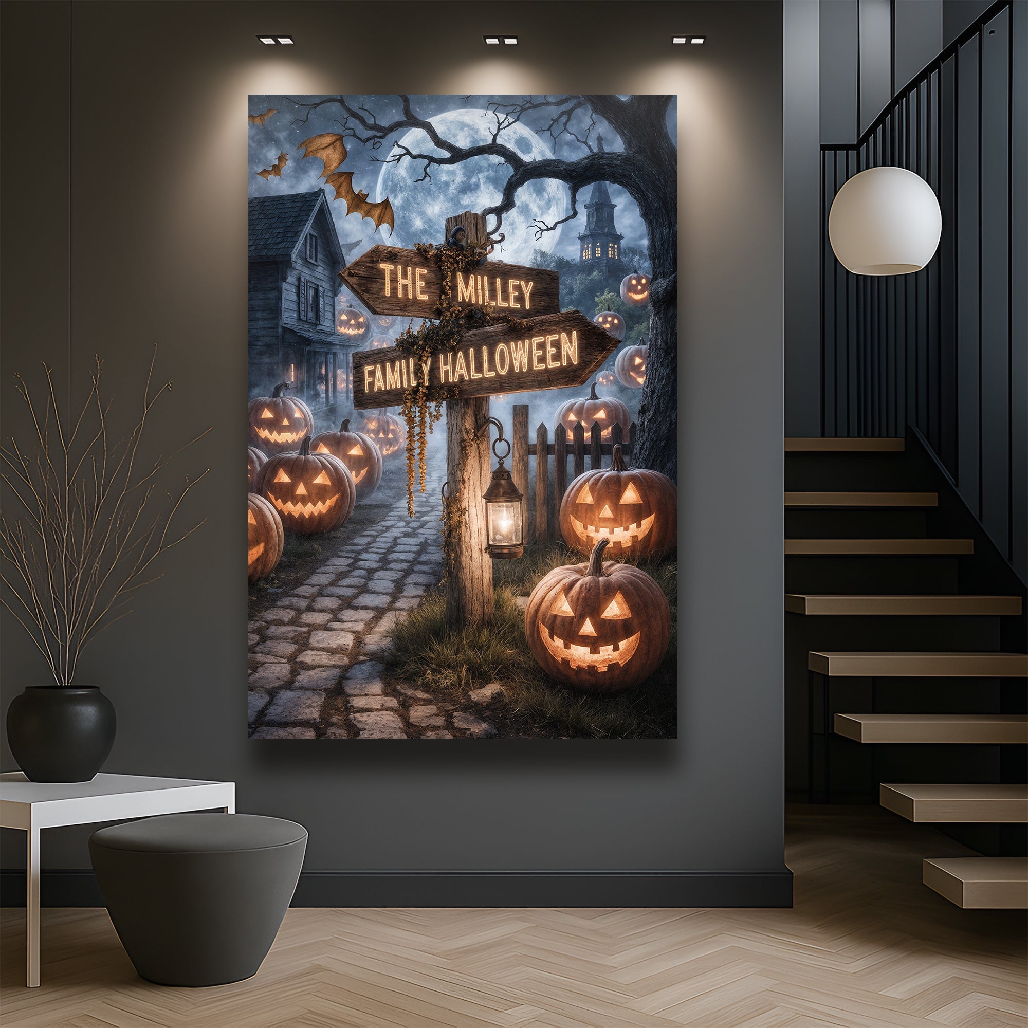 Personalized Family Name Street Sign Halloween Wall Art on sale at MyriadMart