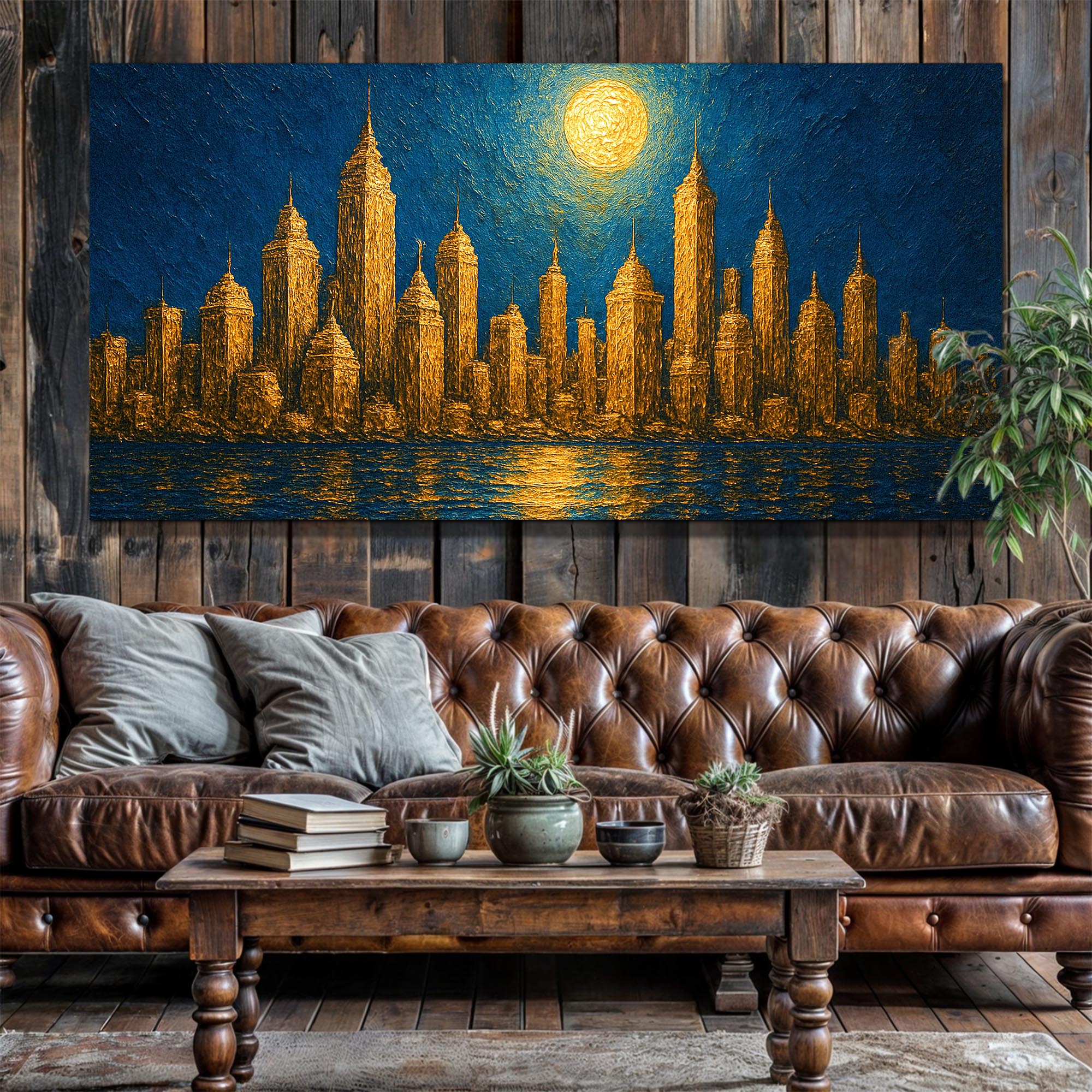 Golden Metropolis Cityscape Impasto Wall Art on sale at MyriadMart