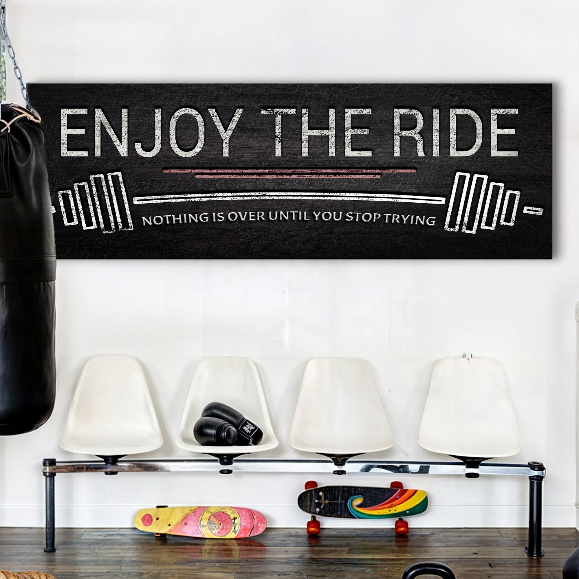 Enjoy The Ride Gym Sign on sale at MyriadMart
