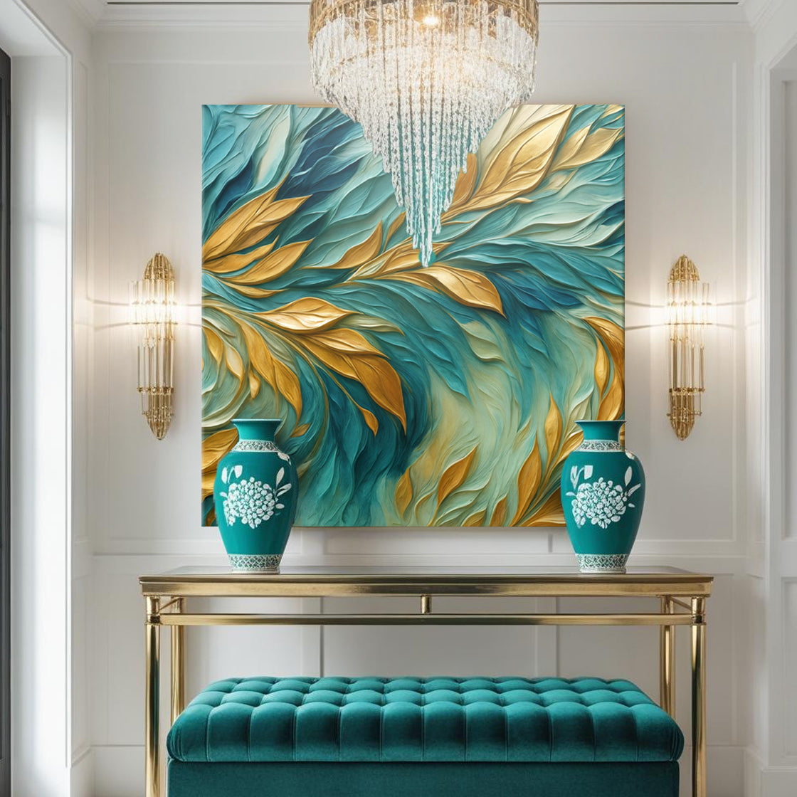 Abstract Gold And Blue Frosty Wall Art on sale at MyriadMart
