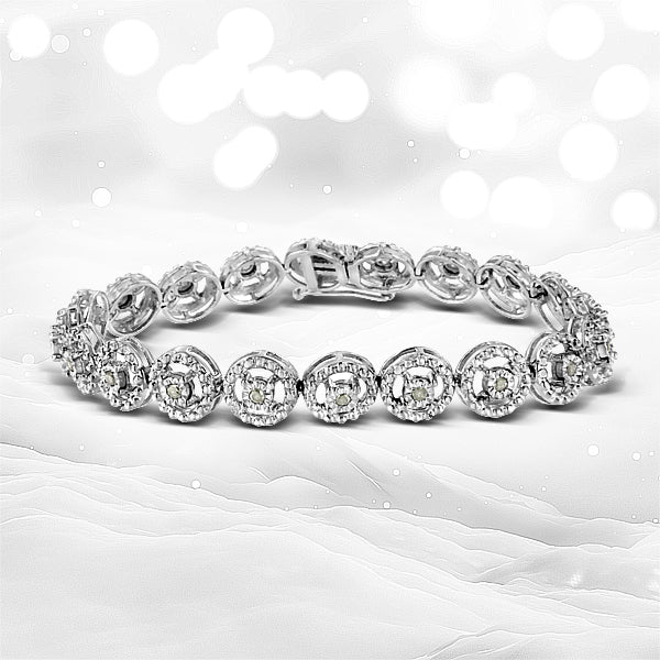 .925 Sterling Silver 1/2 Cttw Diamond Nested Circle Miracle Set Open Wheel 7.25" Fashion Link Bracelet I-J Color, I3 Clarity on sale at MyriadMart