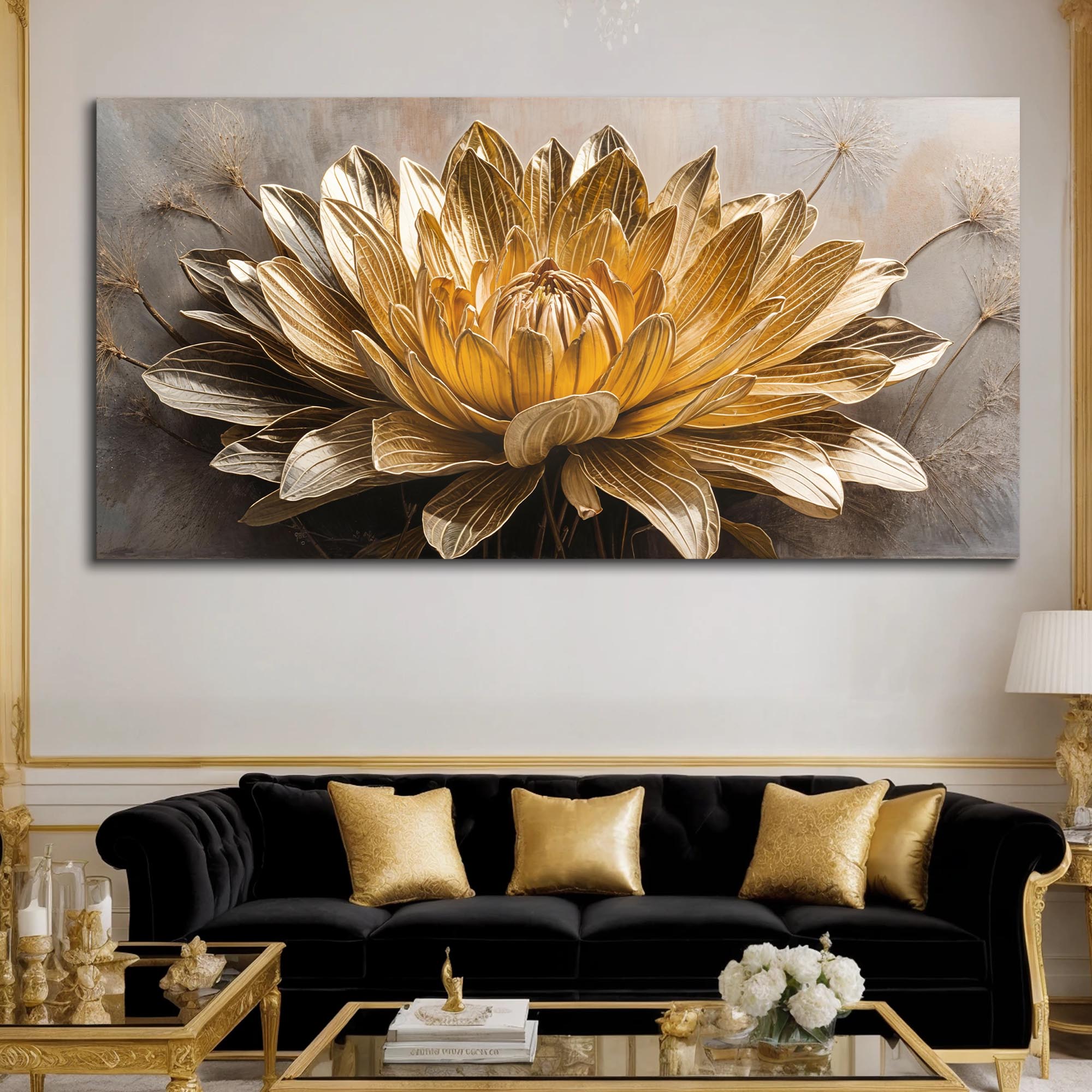 Golden Dandelion Minimalist Abstract Wall Art VII on sale at MyriadMart