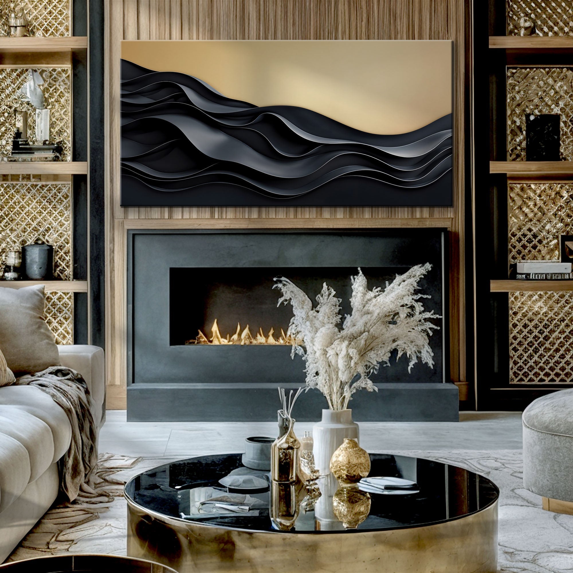 Black and Gold Minimalist Abstract Wall Art II on sale at MyriadMart