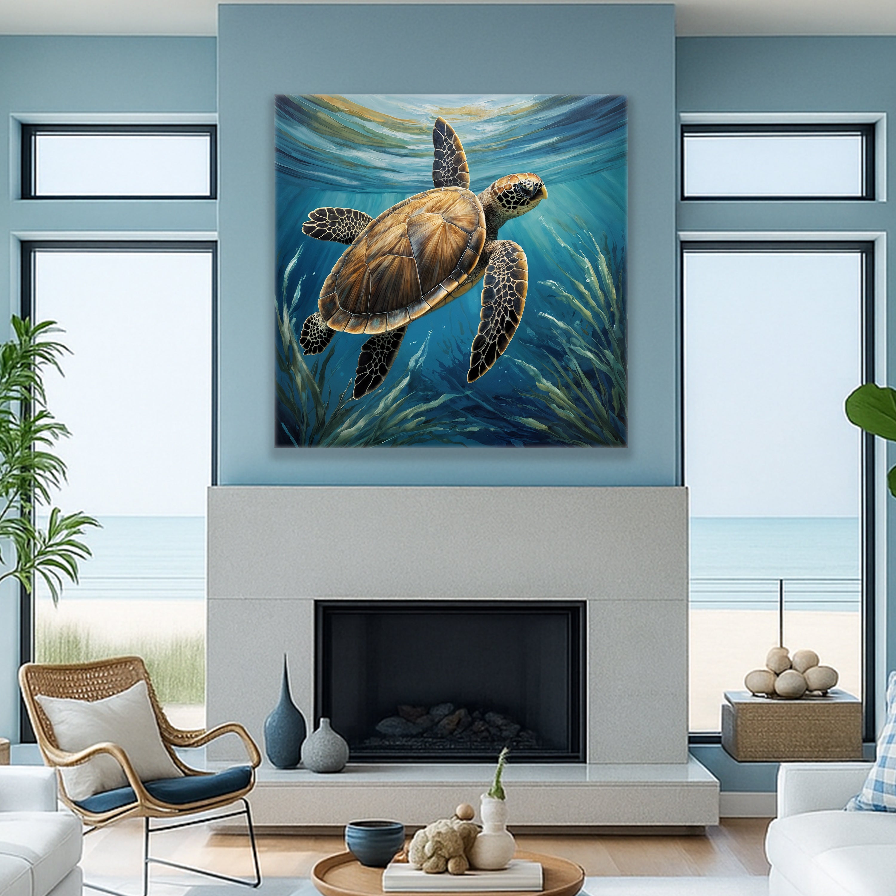 Turtle In Seagrass Coastal Wall Art on sale at MyriadMart