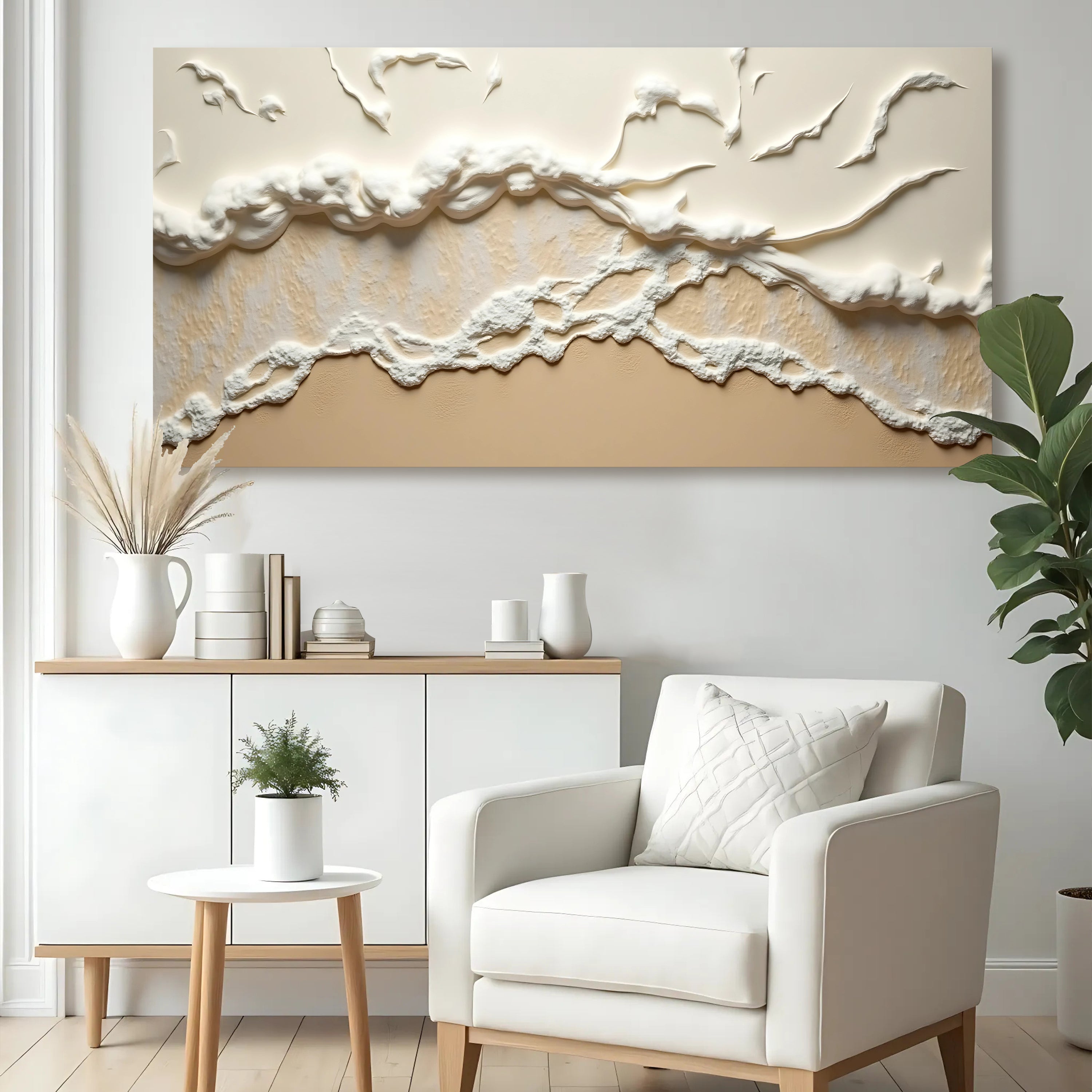Beige Abstract Ocean Waves Wall Art on sale at MyriadMart