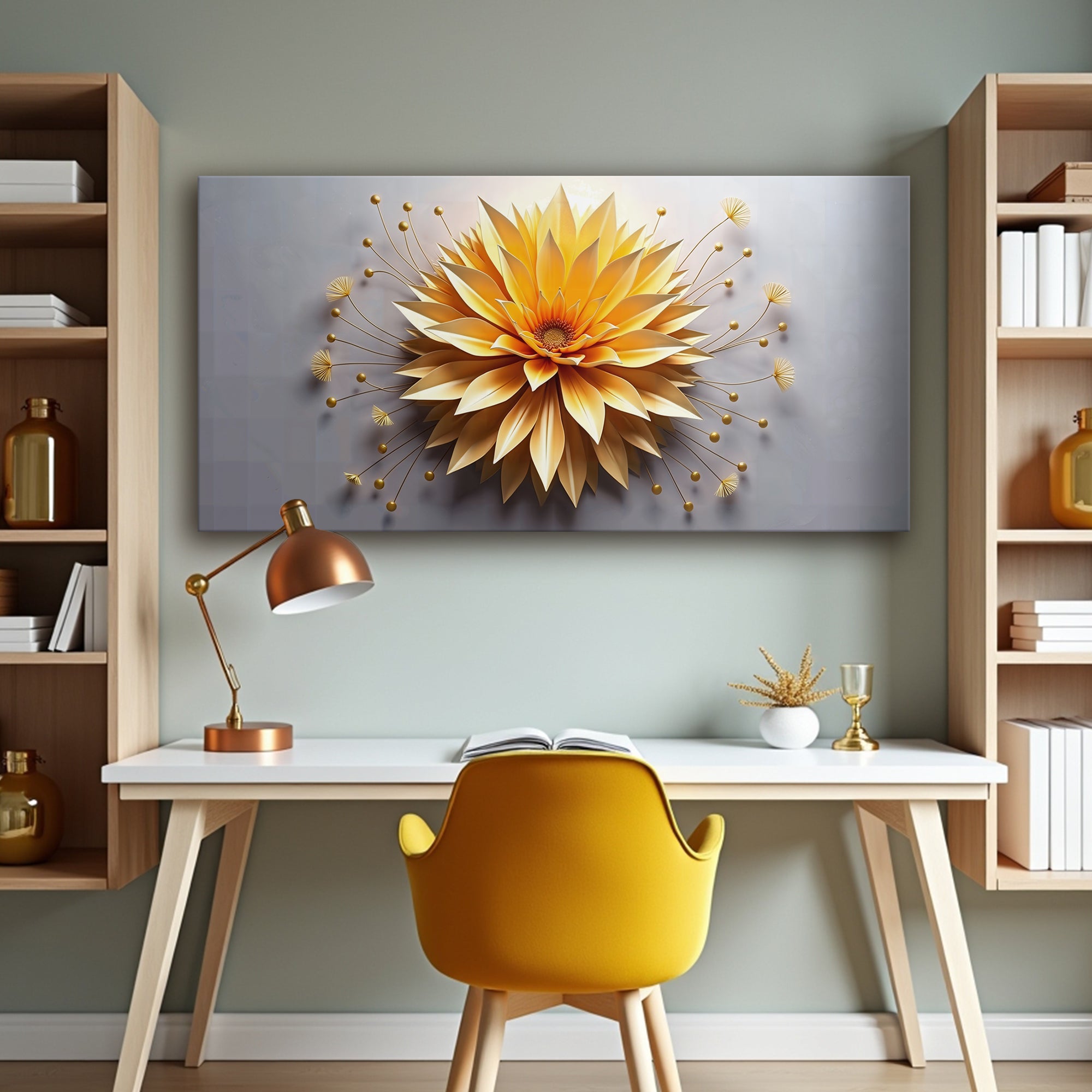Golden Dandelion Minimalist Abstract Wall Art on sale at MyriadMart