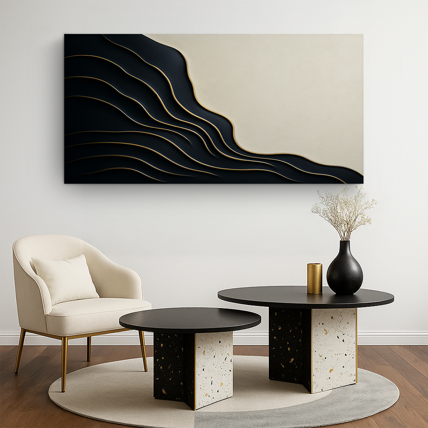 Black and Gold Minimalist Abstract Wall Art on sale at MyriadMart