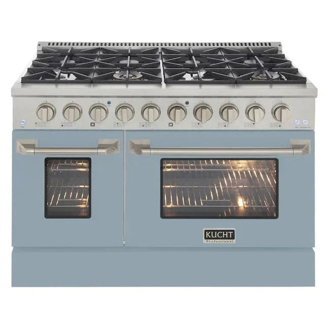 Kucht 48" Propane Range in Stainless Steel, Light Blue Doors, KNG481/LP-LB on sale at MyriadMart