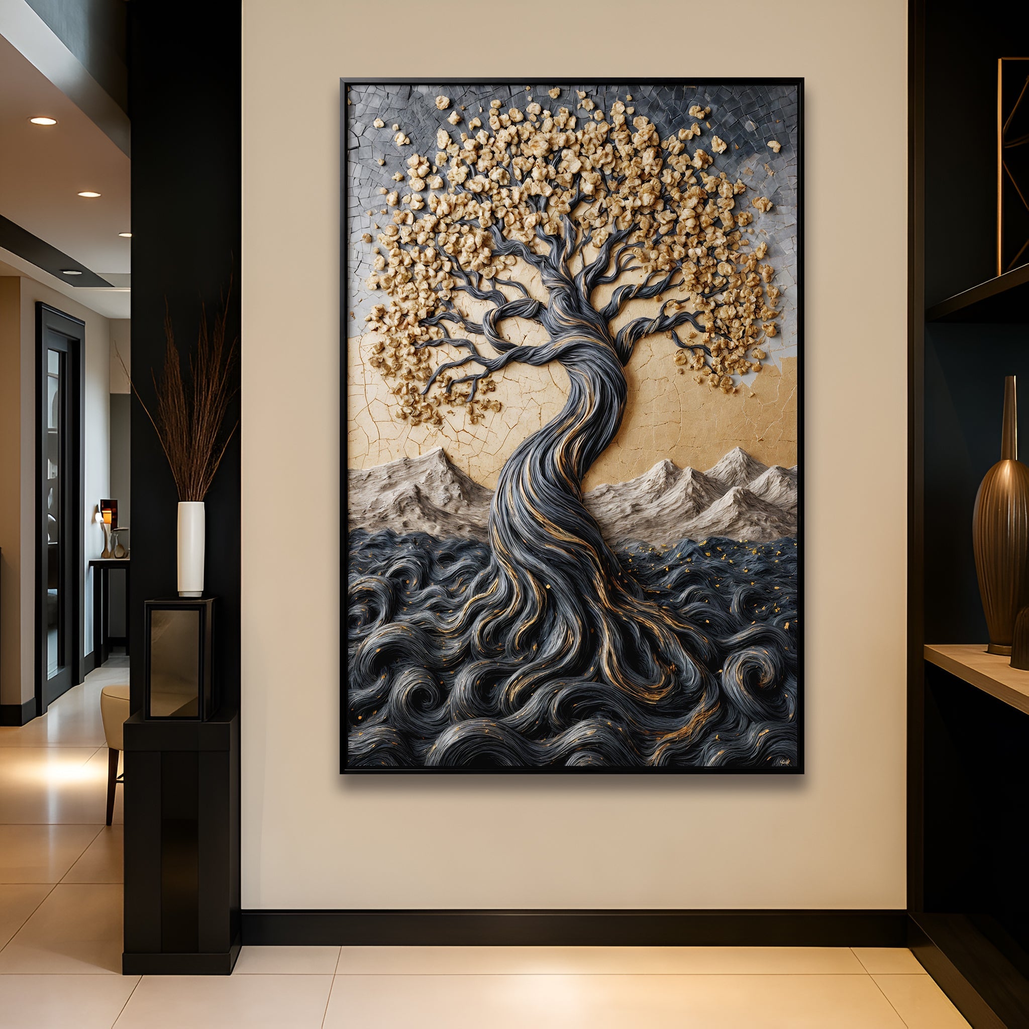 Golden Tree of Life Minimalist Impasto Wall Art on sale at MyriadMart