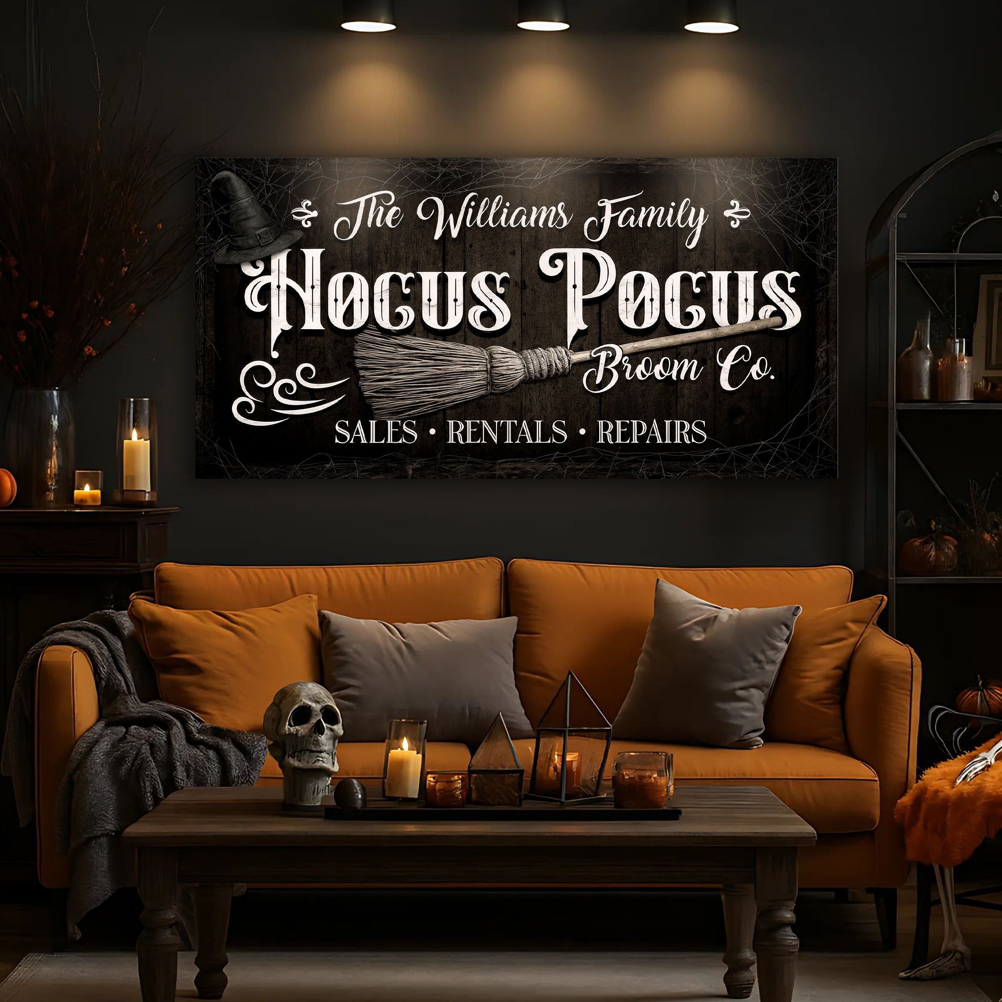 Personalized Hocus Pocus Broom Co. Wall Sign on sale at MyriadMart