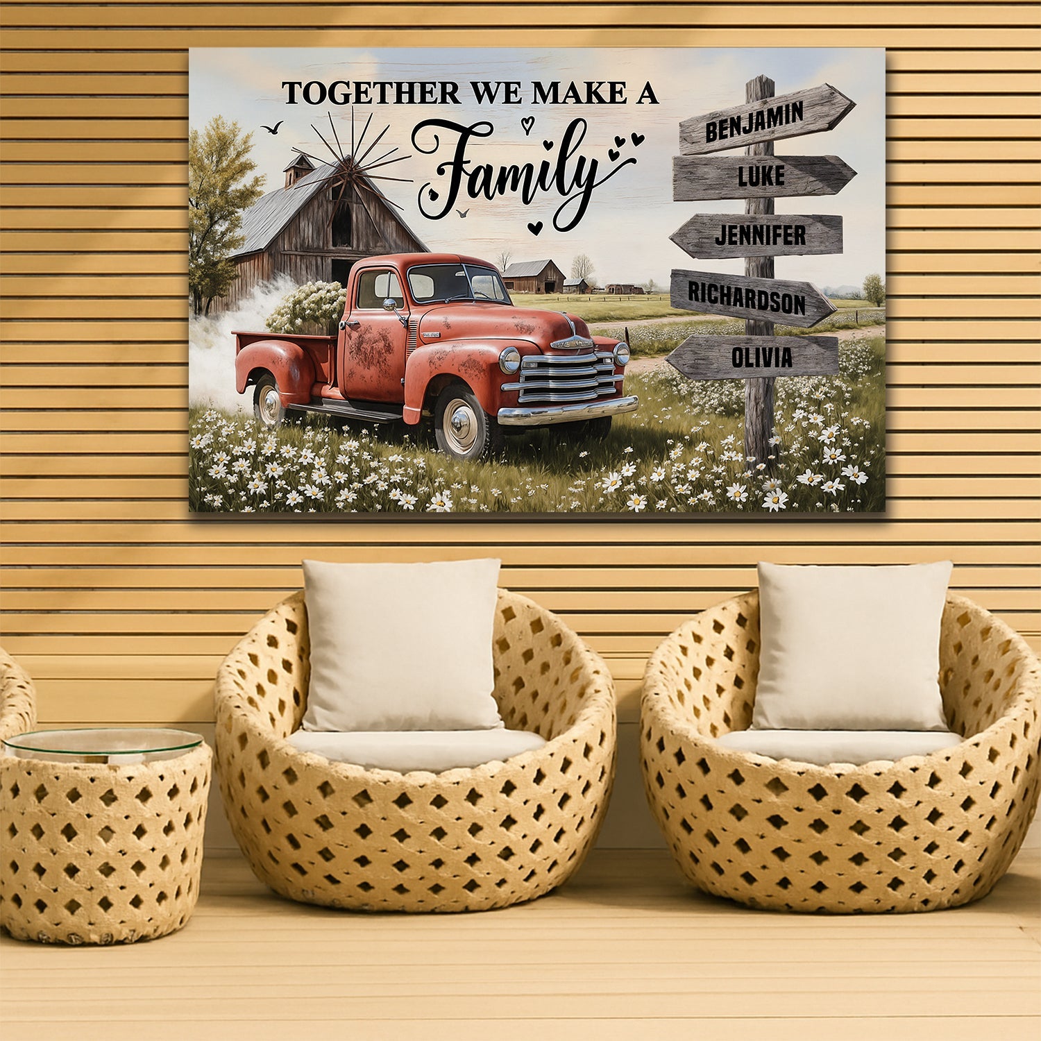 Personalized Family Farmhouse Old Truck Wall Art on sale at MyriadMart