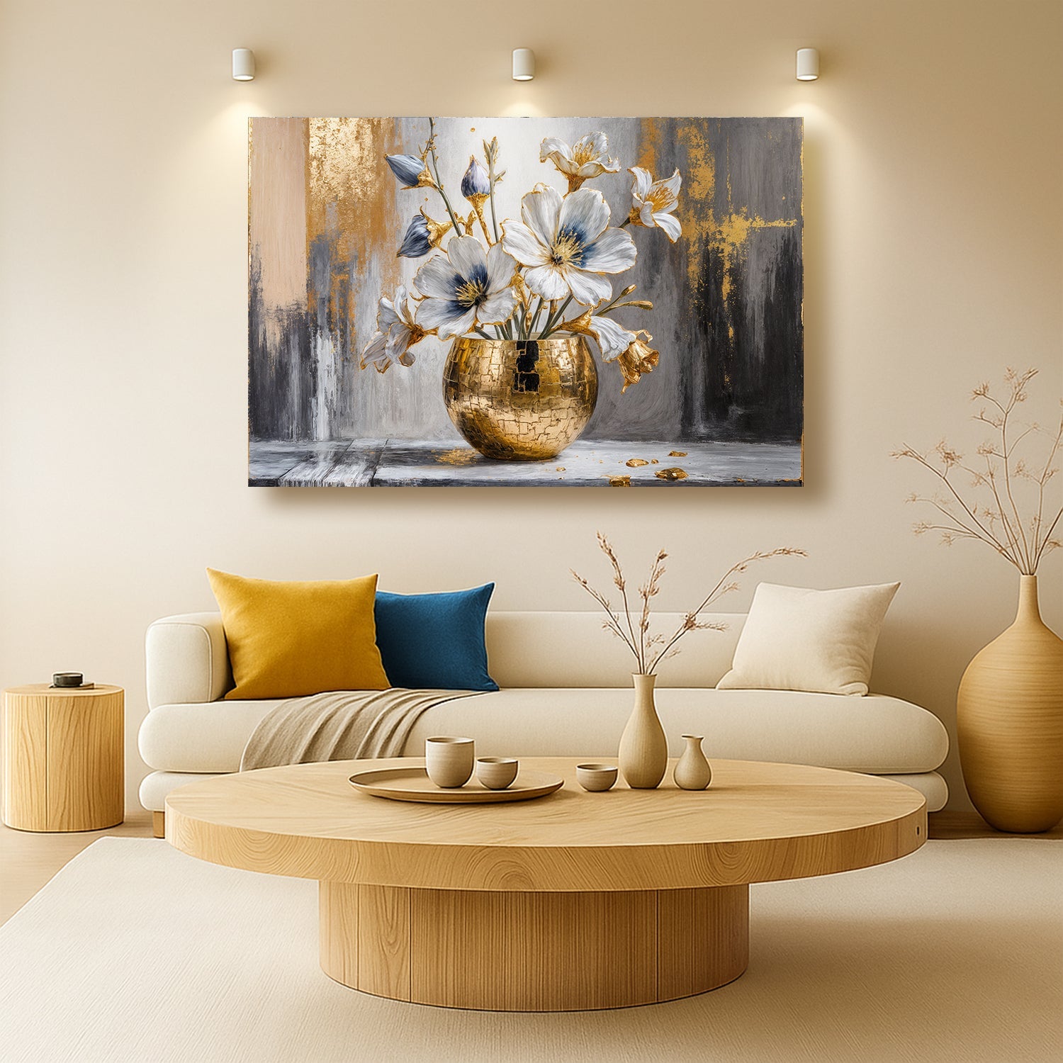 Magnolia Bloom in Gold Abstract Wall Art on sale at MyriadMart