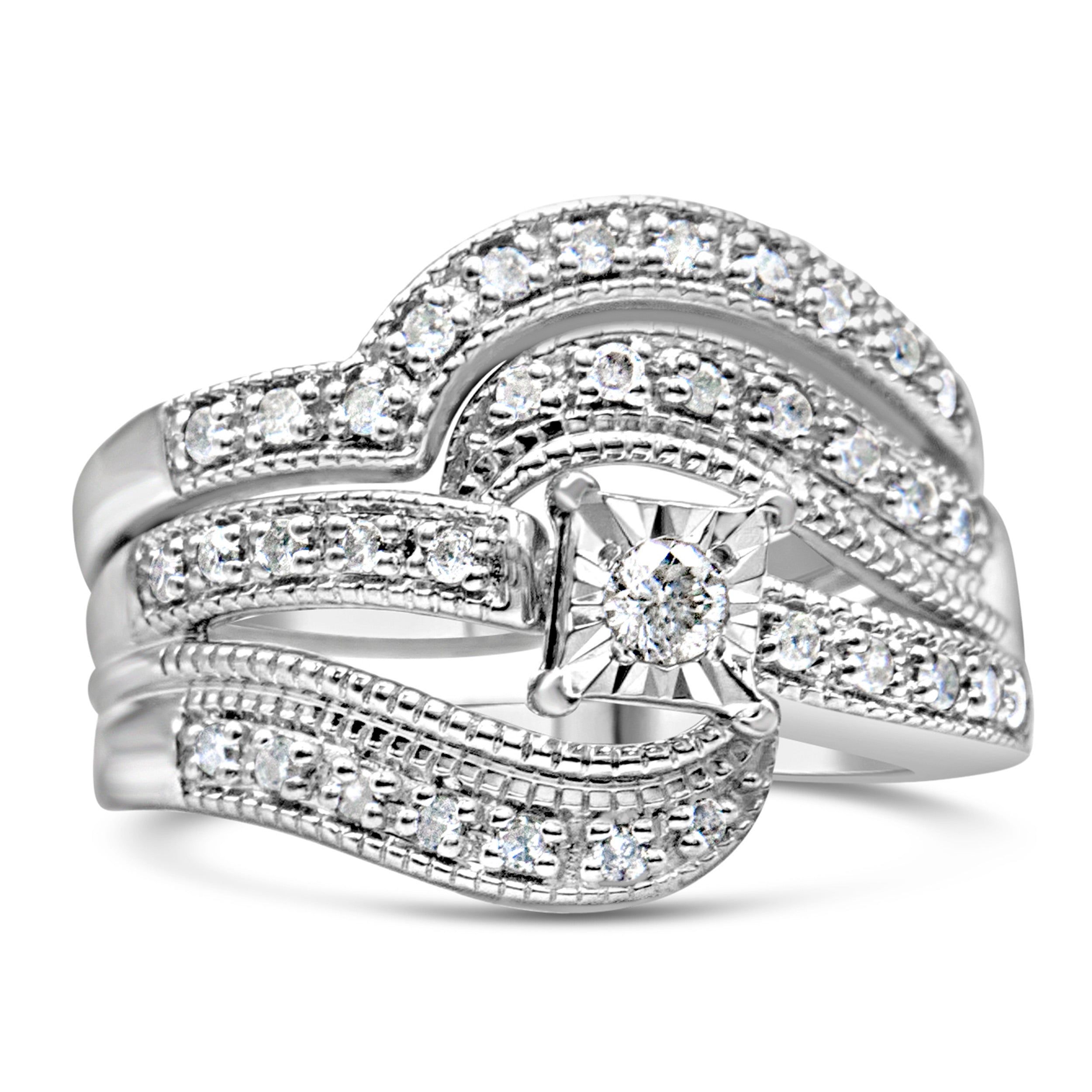 .925 Sterling Silver 1/3 Cttw Round Diamond Crisscross Engagement Ring Bridal Set H-I Color, I1-I2 Clarity - Size 7 on sale at MyriadMart