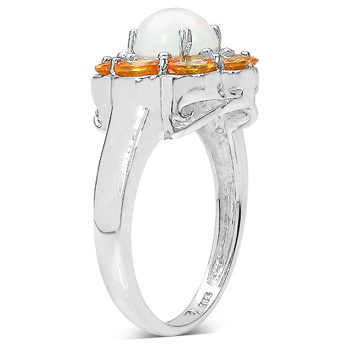 2.65 Carat Genuine Ethiopian Opal & Spessartite .925 Sterling Silver Ring on sale at MyriadMart