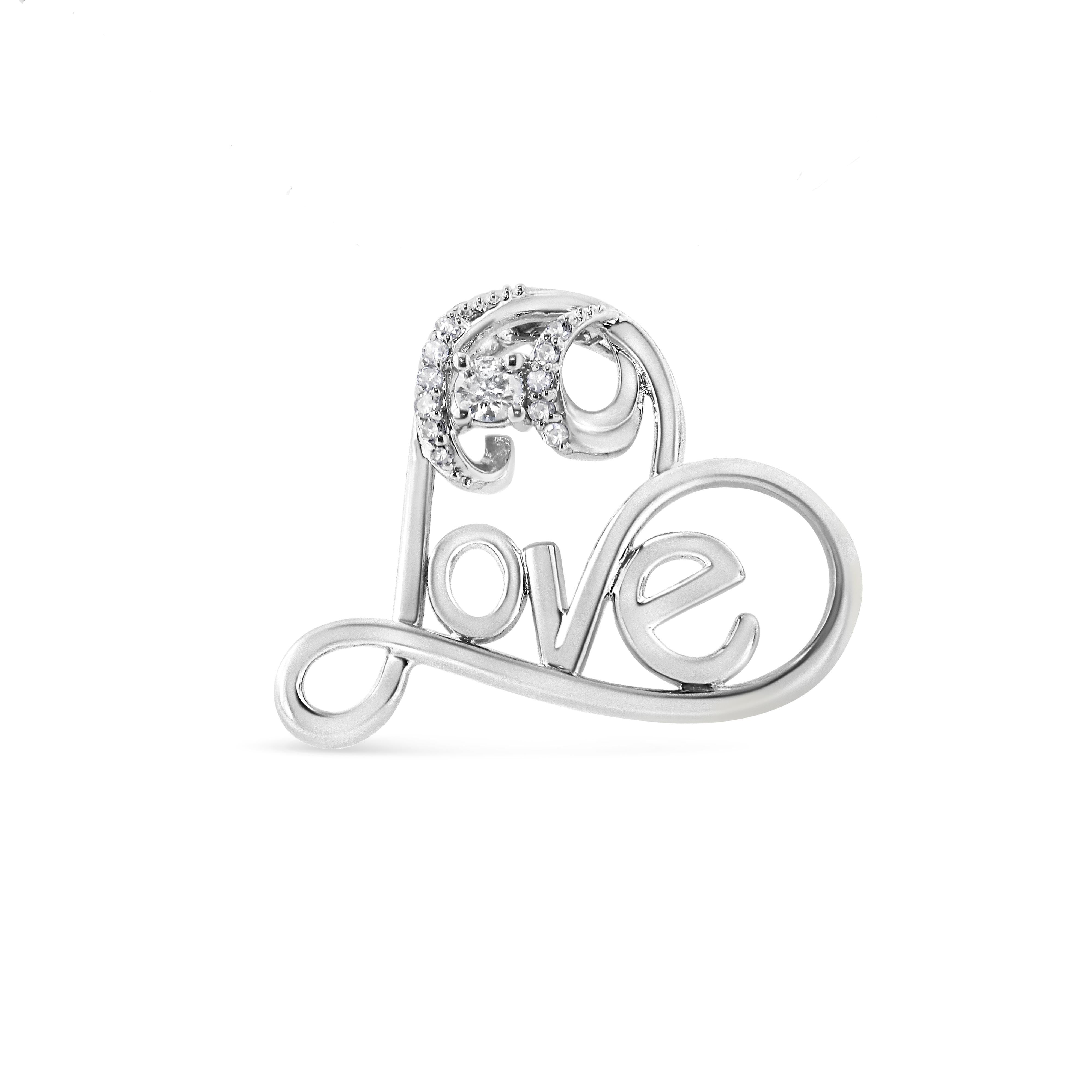 .925 Sterling Silver 1/10 Cttw Round Brilliant-Cut Diamond Accented Open Heart with Love 18" Pendant Necklace H-I Color, I1-I2 Clarity on sale at MyriadMart