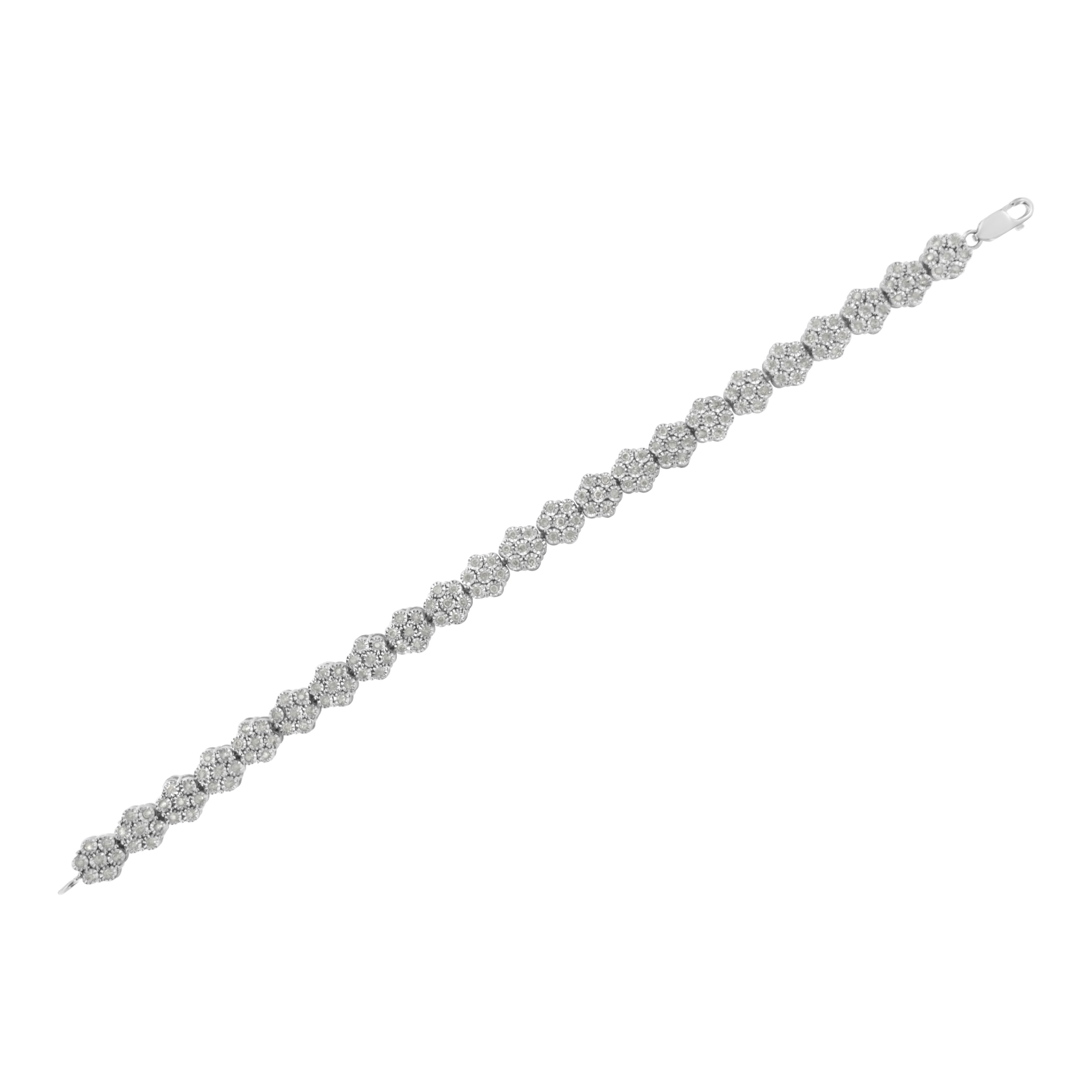 .925 Sterling Silver 2.0 cttw Diamond 7 Stone Floral Cluster Link Bracelet I-J Color, I3 Clarity -7.25" on sale at MyriadMart