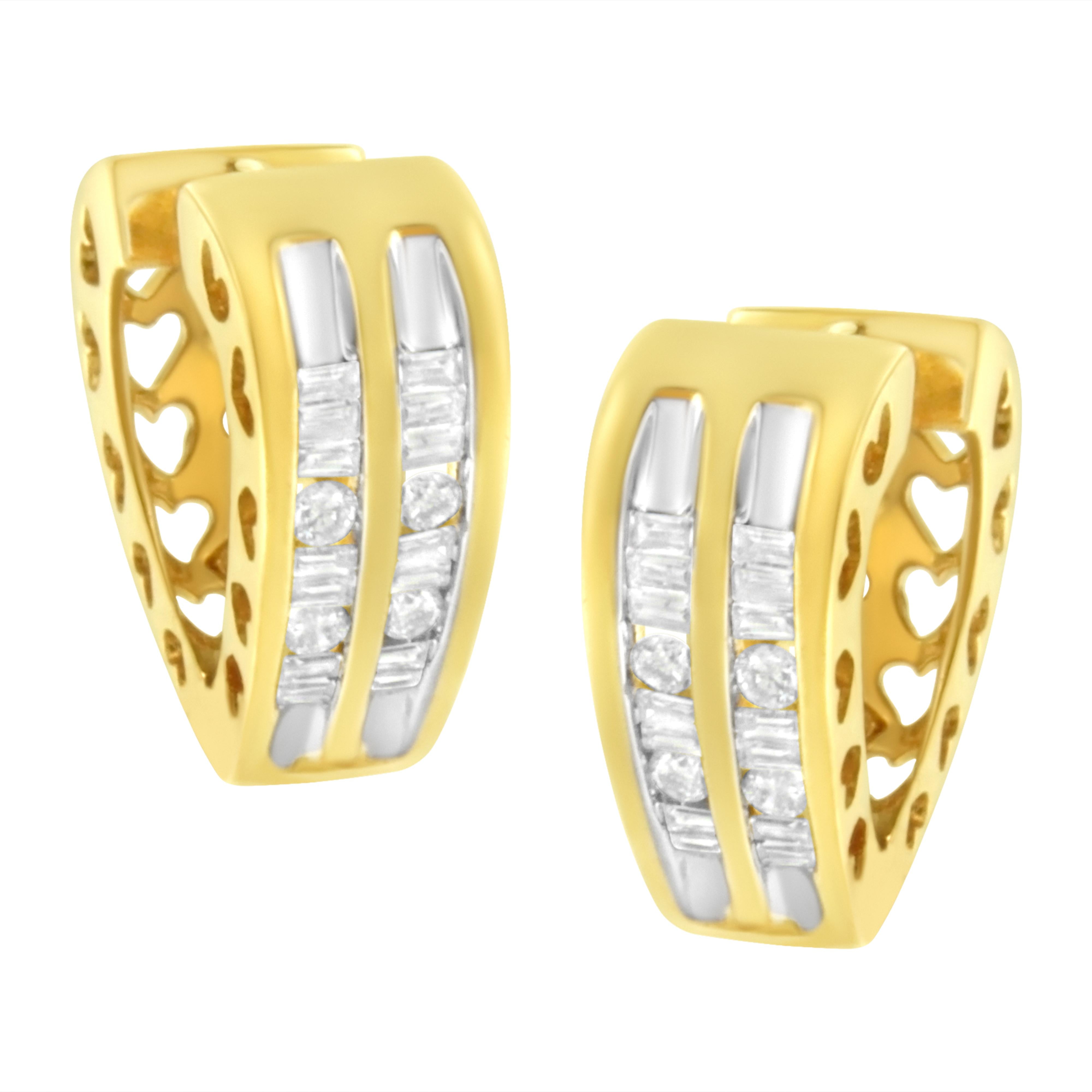 10K Yellow Gold 1/2 cttw Diamond Huggy Heart Hoop Earrings I-J Clarity, I2-I3 Color on sale at MyriadMart