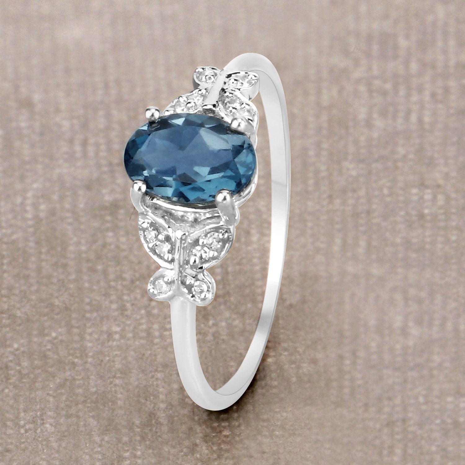 0.93 Carat Genuine London Blue Topaz and White Diamond 14K White Gold Ring on sale at MyriadMart