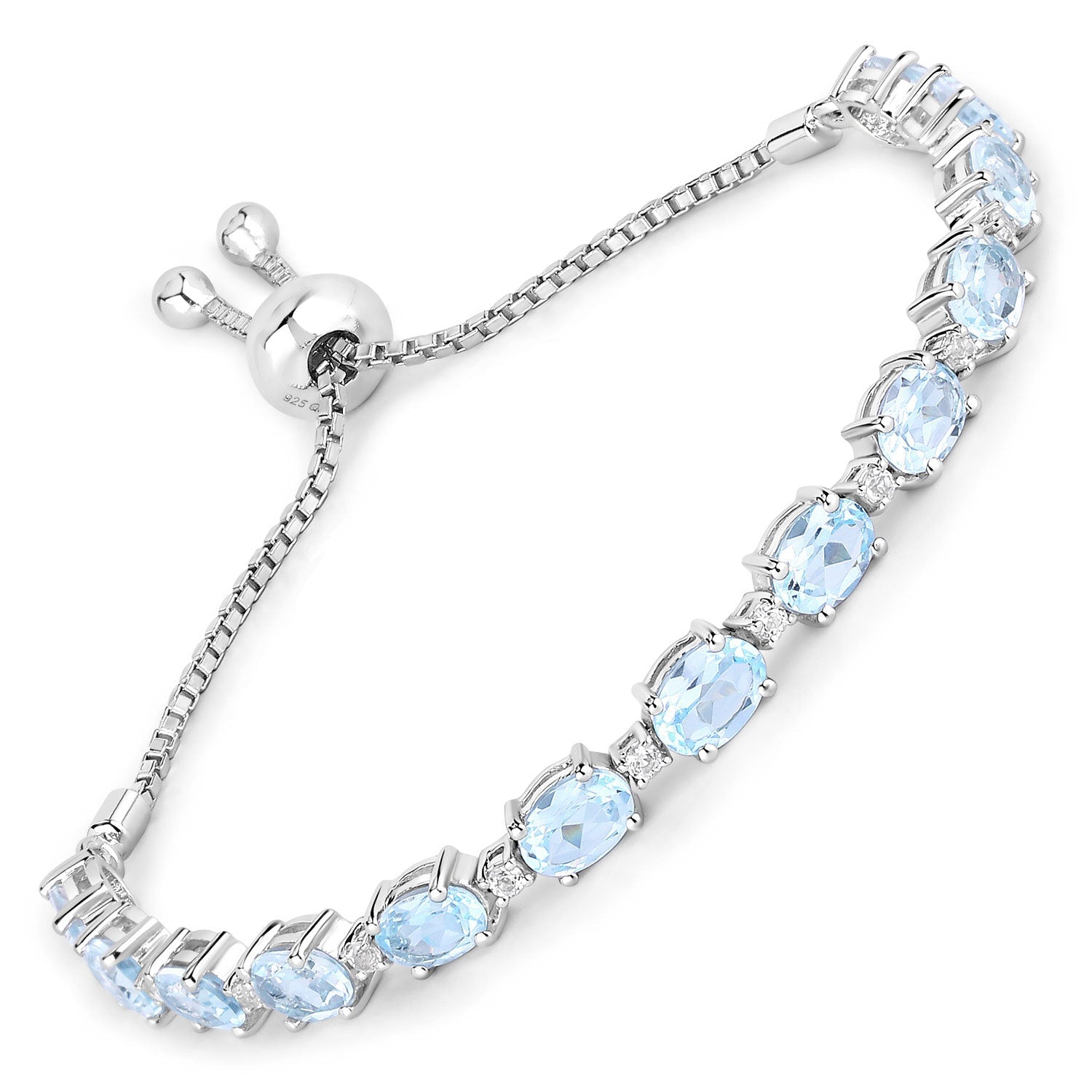 12.83 Carat Genuine Blue Topaz and White Topaz .925 Sterling Silver Bracelet on sale at MyriadMart