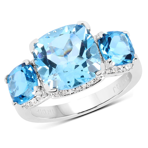 4.40 Carat Blue Topaz Ring with 2.70 Carat Multi-Gems in Sterling Silver on sale at MyriadMart