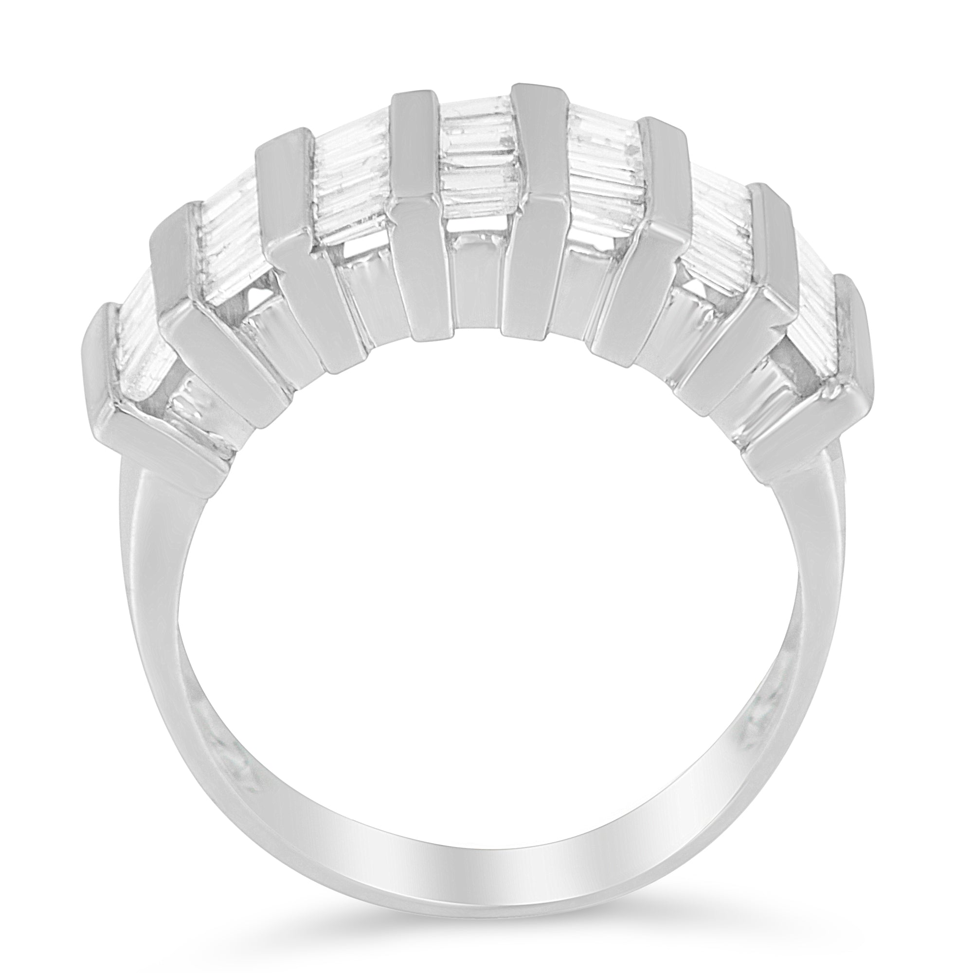.925 Sterling Silver 1.0 Cttw Baguette Cut Diamond Vertical Channel Fluted Multi-Row Unisex Fashion Wedding Ring H-I Color, I1-I2 Clarity - Size 6-3/4 on sale at MyriadMart