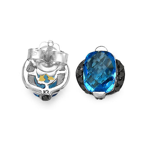 3.74 Carat Genuine Blue Topaz & Black Diamond .925 Sterling Silver Earrings on sale at MyriadMart