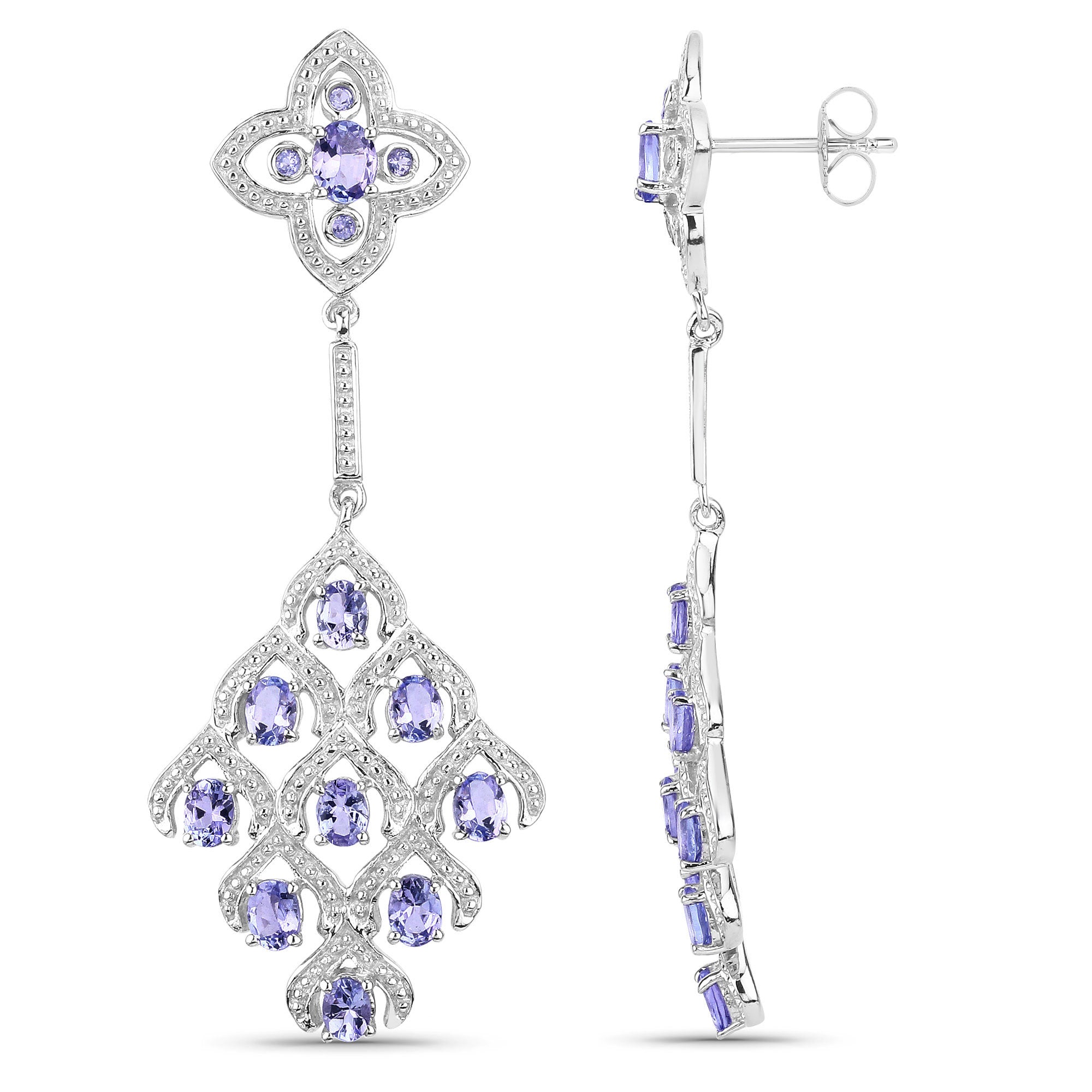 3.90 Carat Genuine Tanzanite and White Topaz .925 Sterling Silver Earrings on sale at MyriadMart