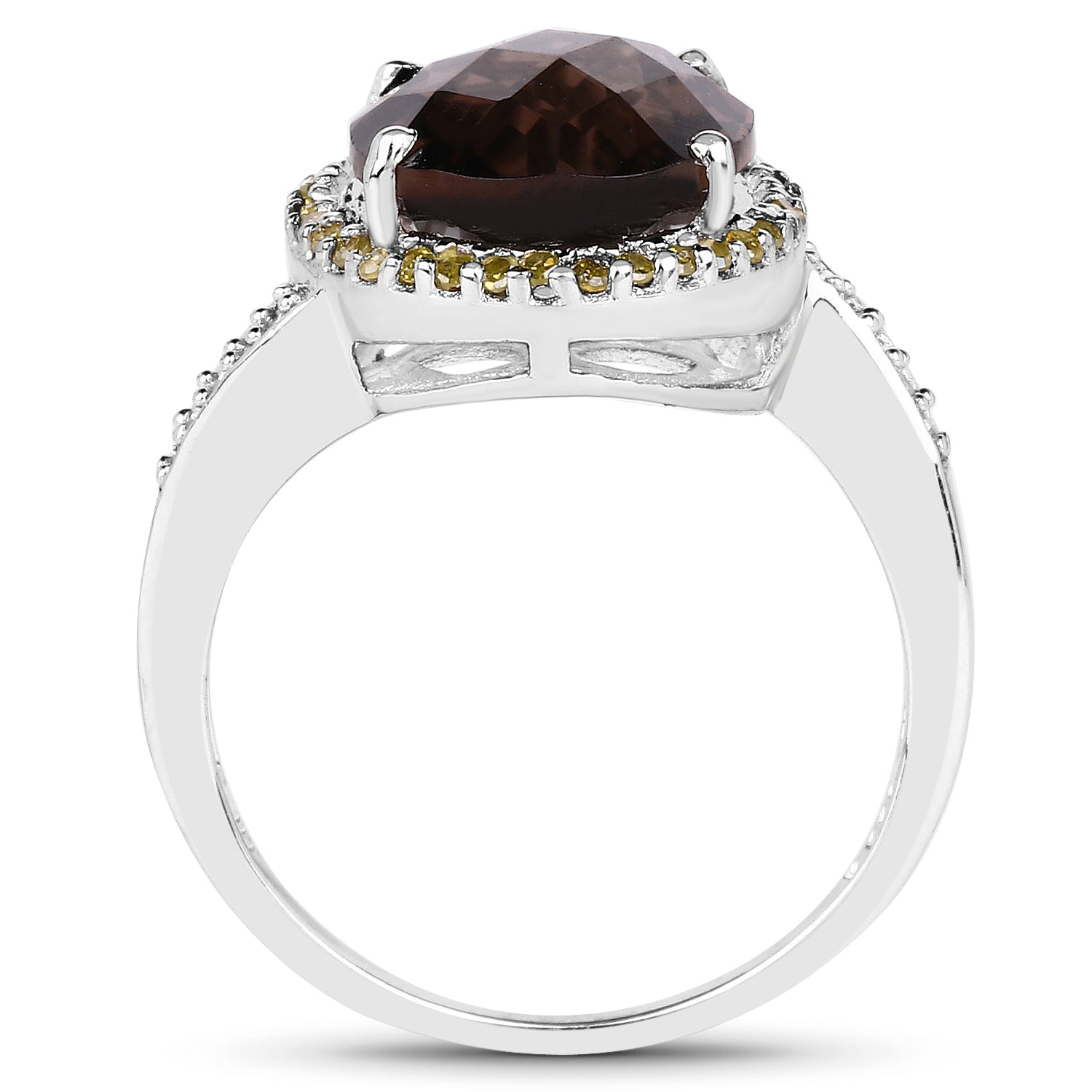 4.85 Carat Genuine Smoky Quartz, Yellow Diamond & White Diamond .925 Sterling Silver Ring on sale at MyriadMart