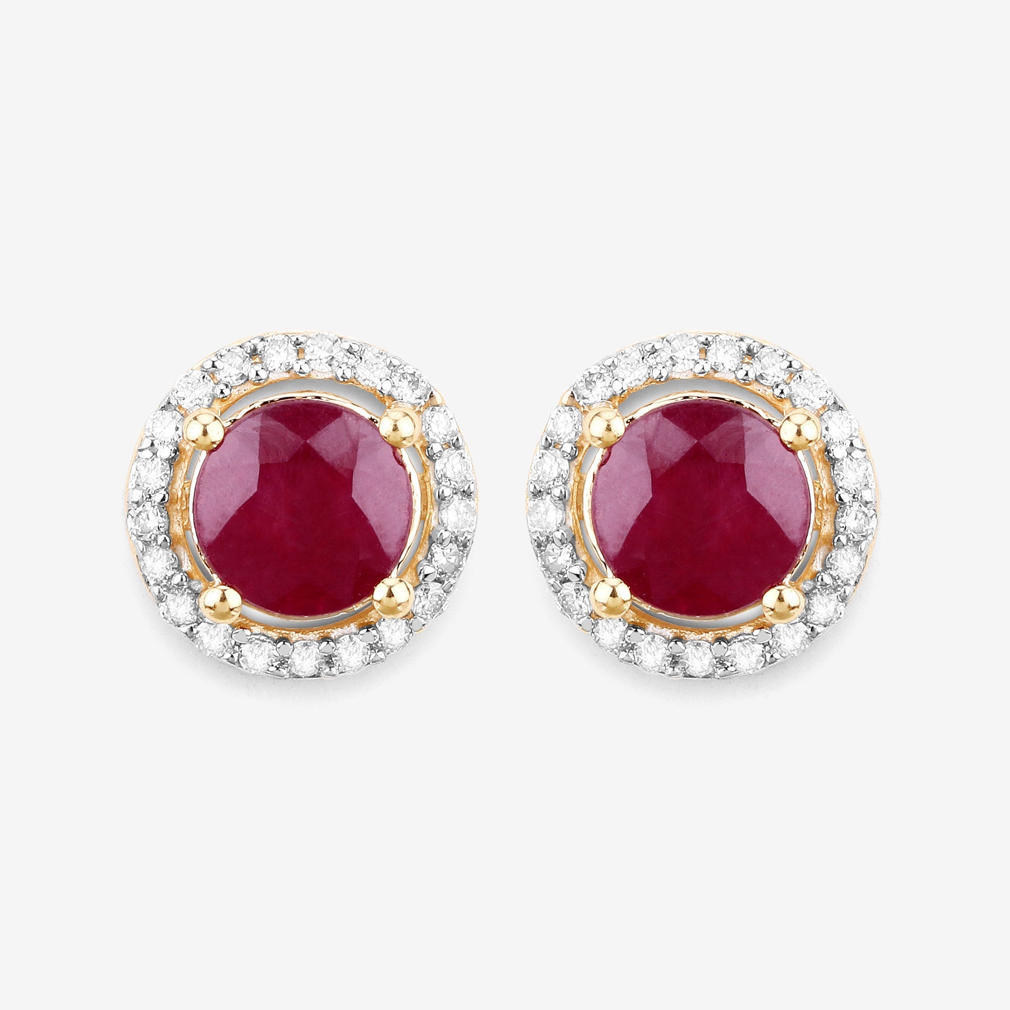 1.22 Carat Genuine Ruby and White Diamond 14K Yellow Gold Earrings on sale at MyriadMart