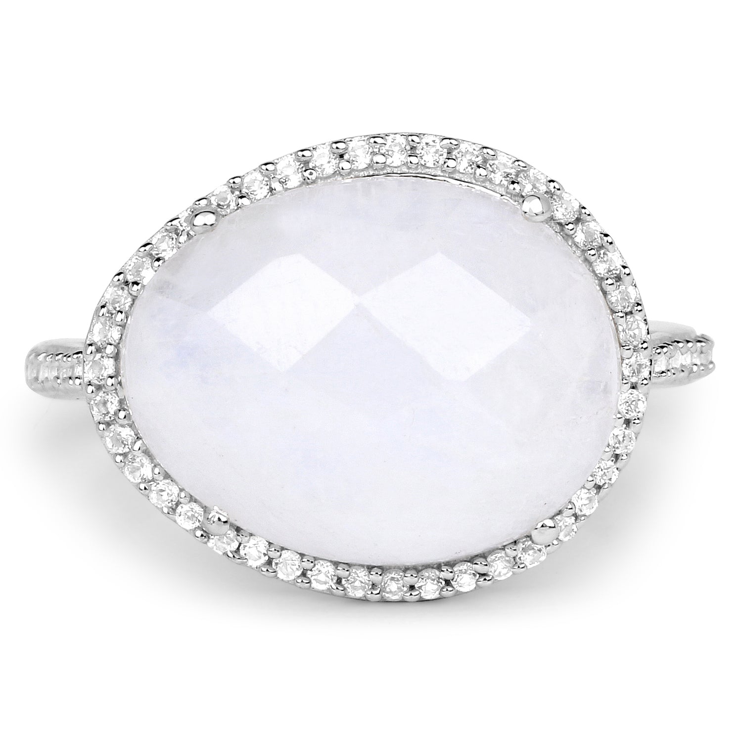 7.33 Carat Genuine White Rainbow Moonstone And White Topaz .925 Sterling Silver Ring on sale at MyriadMart