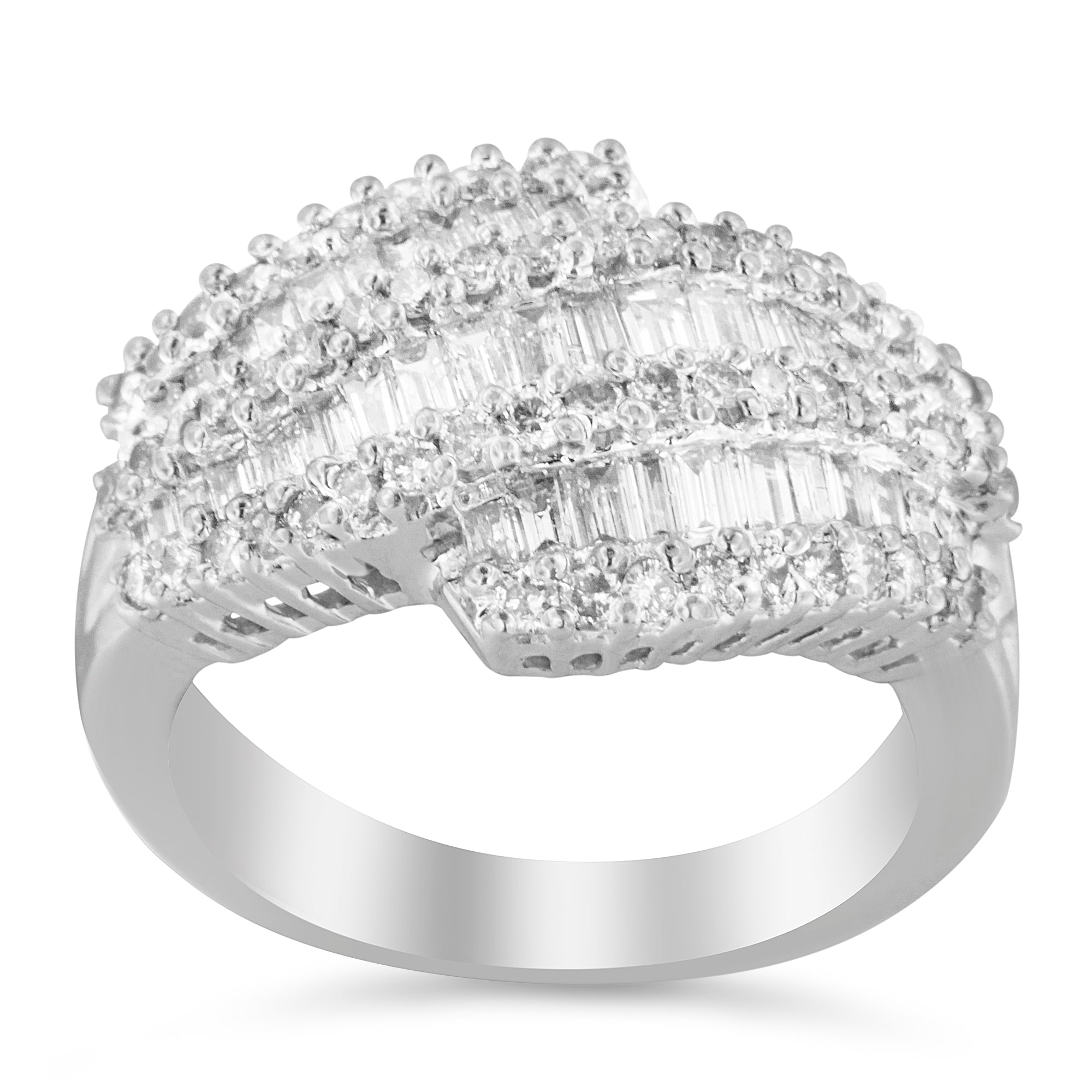 14K White Gold Diamond Cocktail Ring Band 1 3/4 Cttw, H-I Color, SI2-I1 Clarity - Size 6-1/2 on sale at MyriadMart