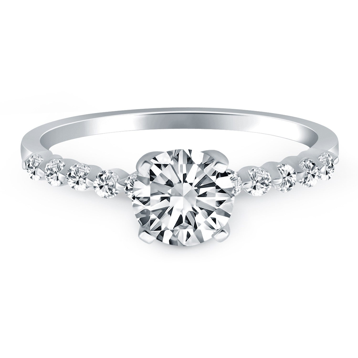 14k White Gold Diamond Engagement Ring with Shared Prong Diamond Accents on sale at MyriadMart