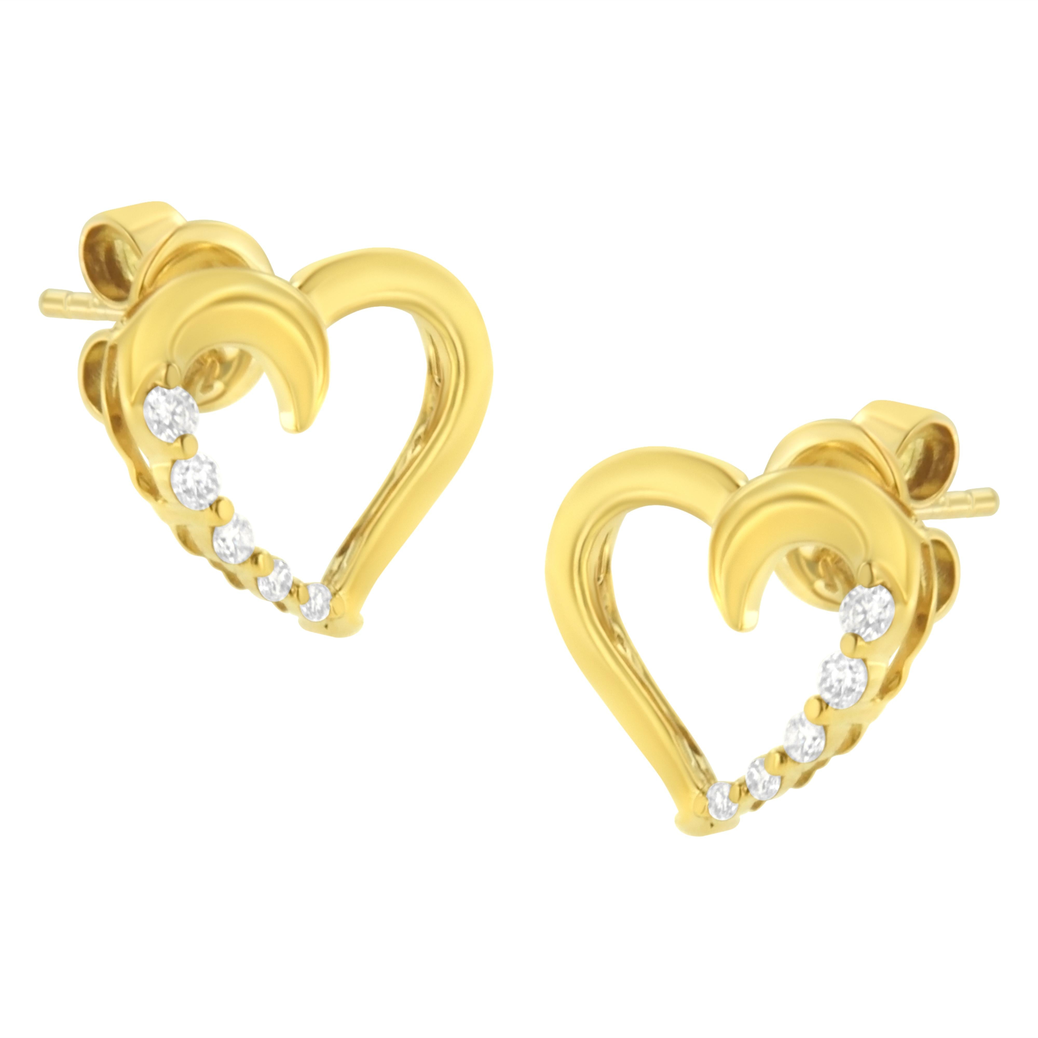 14K Yellow Gold 1/8 Cttw Diamond Journey Heart Hoop Earrings K-L Color, I1-I2 Clarity on sale at MyriadMart