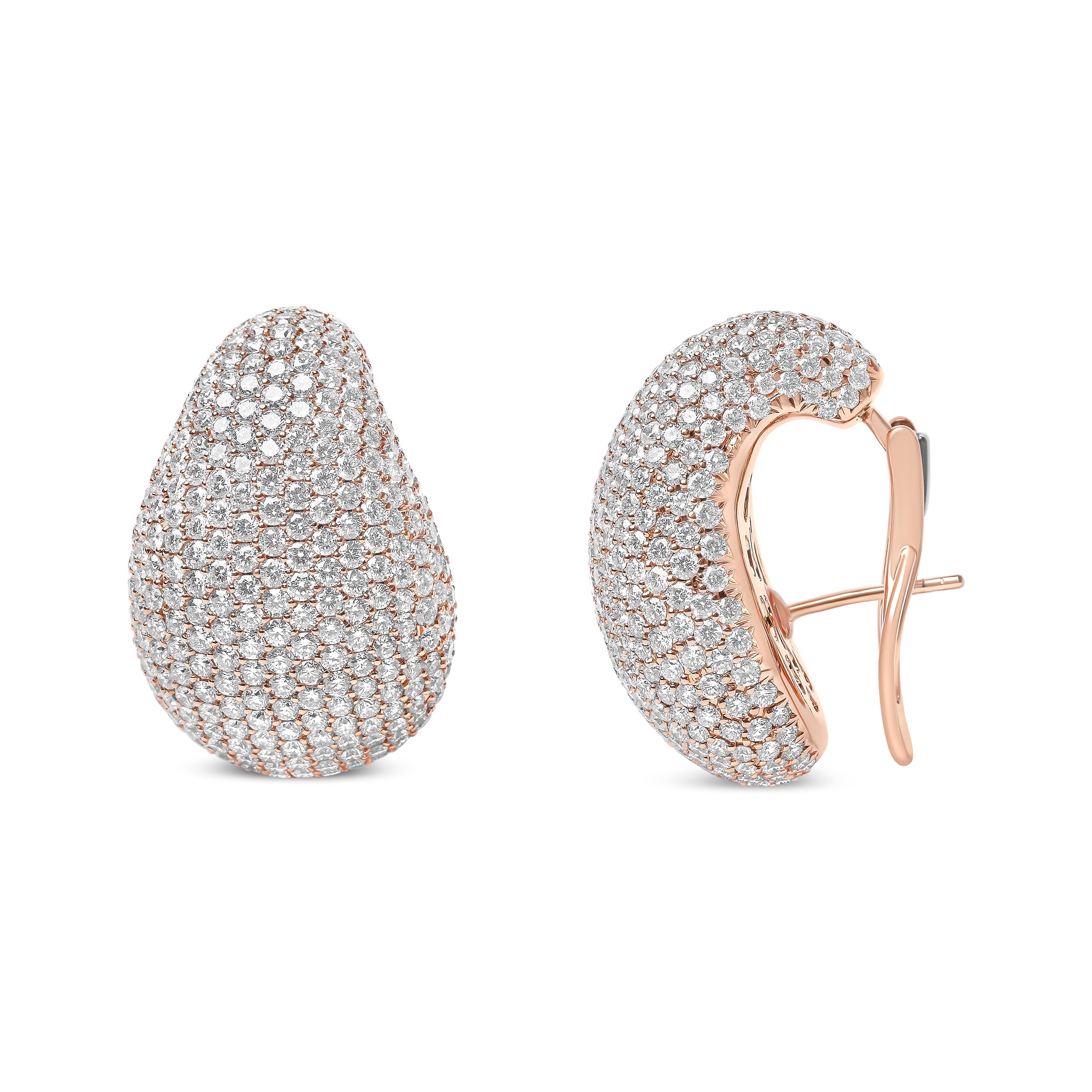 18K Rose Gold 13 1/5 Cttw Micro-Pave Diamond Sculptural Design Statement Omega Back Earrings G-H Color, SI1-SI2 Clarity on sale at MyriadMart