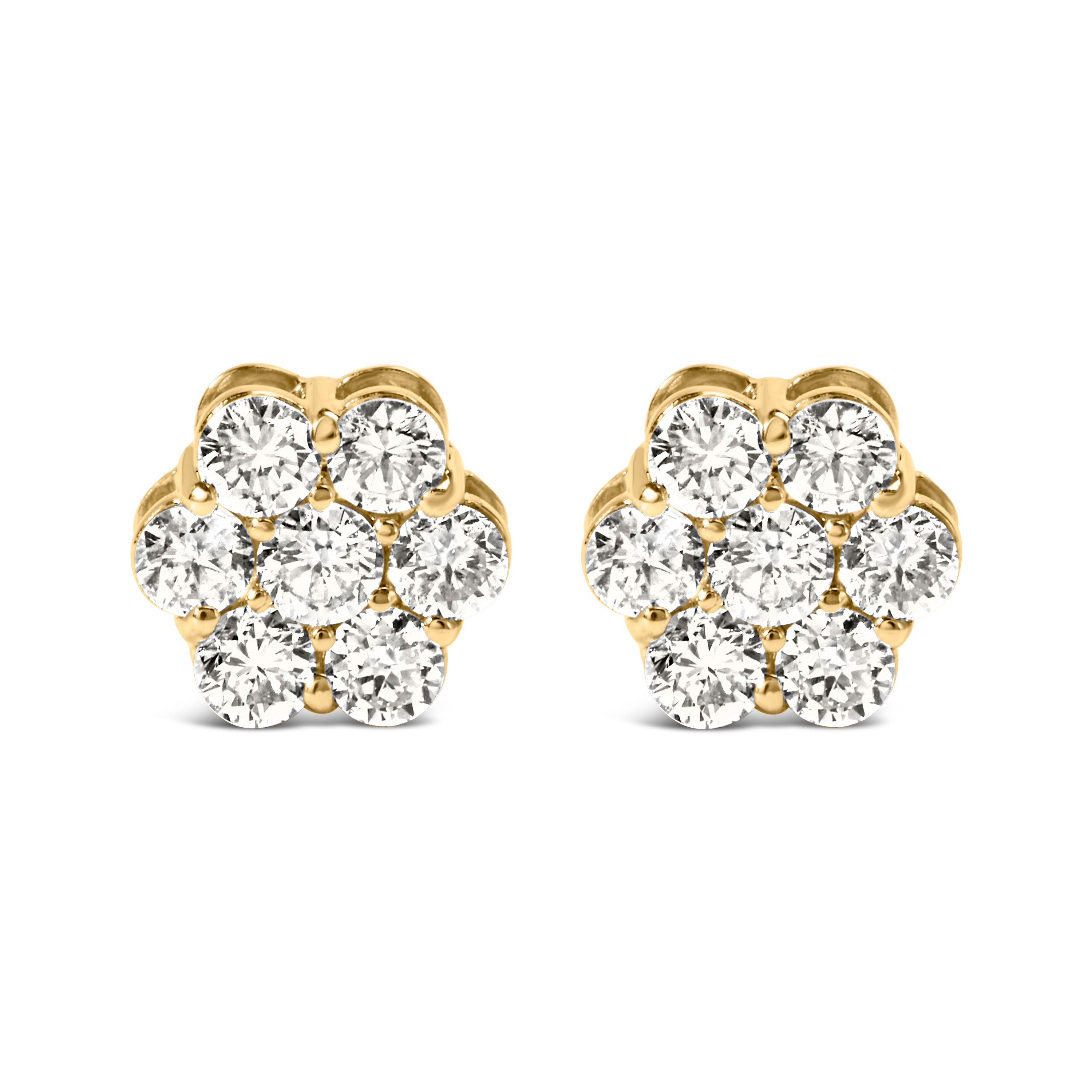 14K Yellow Gold 1 1/2 Cttw 7 Stone Floral Cluster Round Brilliant Cut Diamond Stud Earrings with Screw Backs I-J Color, SI1-SI2 Clarity on sale at MyriadMart