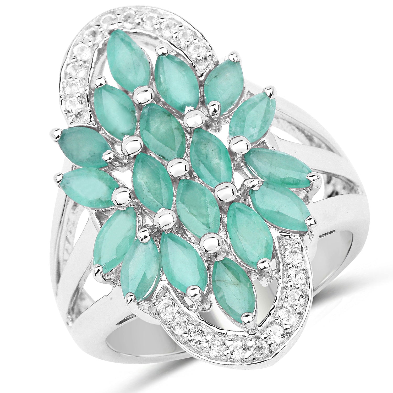 2.74 Carat Genuine Emerald and White Topaz .925 Sterling Silver Ring on sale at MyriadMart