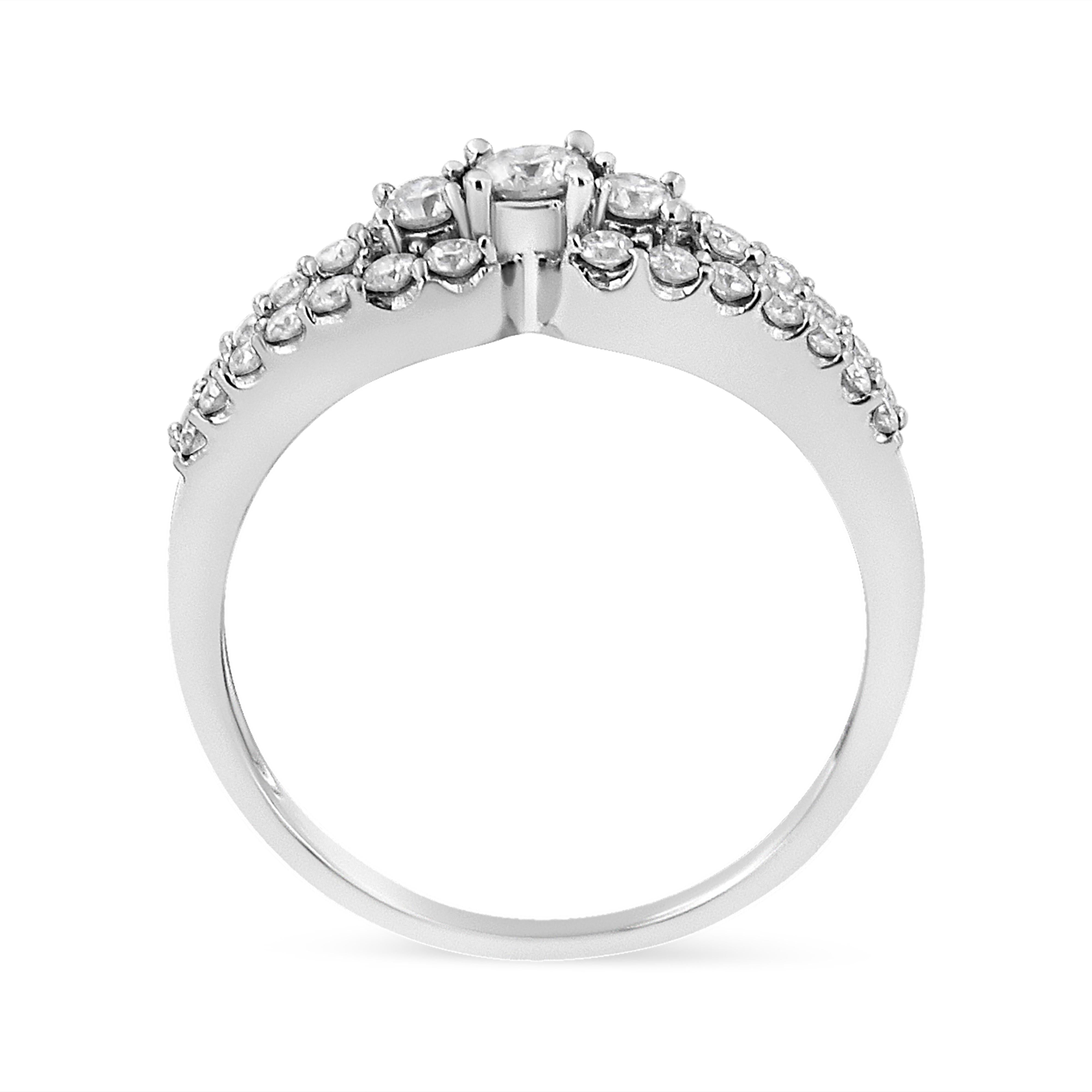 10K White Gold 1/2 Cttw Round Cut Diamond Three Stone Split Shank Band Ring H-I Color, SI1-SI2 Clarity - Size 6 on sale at MyriadMart