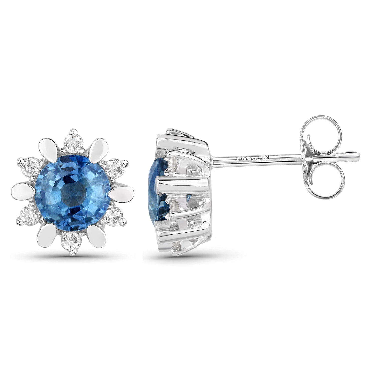1.87 Carat Genuine Blue Sapphire and White Diamond 14K White Gold Earrings on sale at MyriadMart